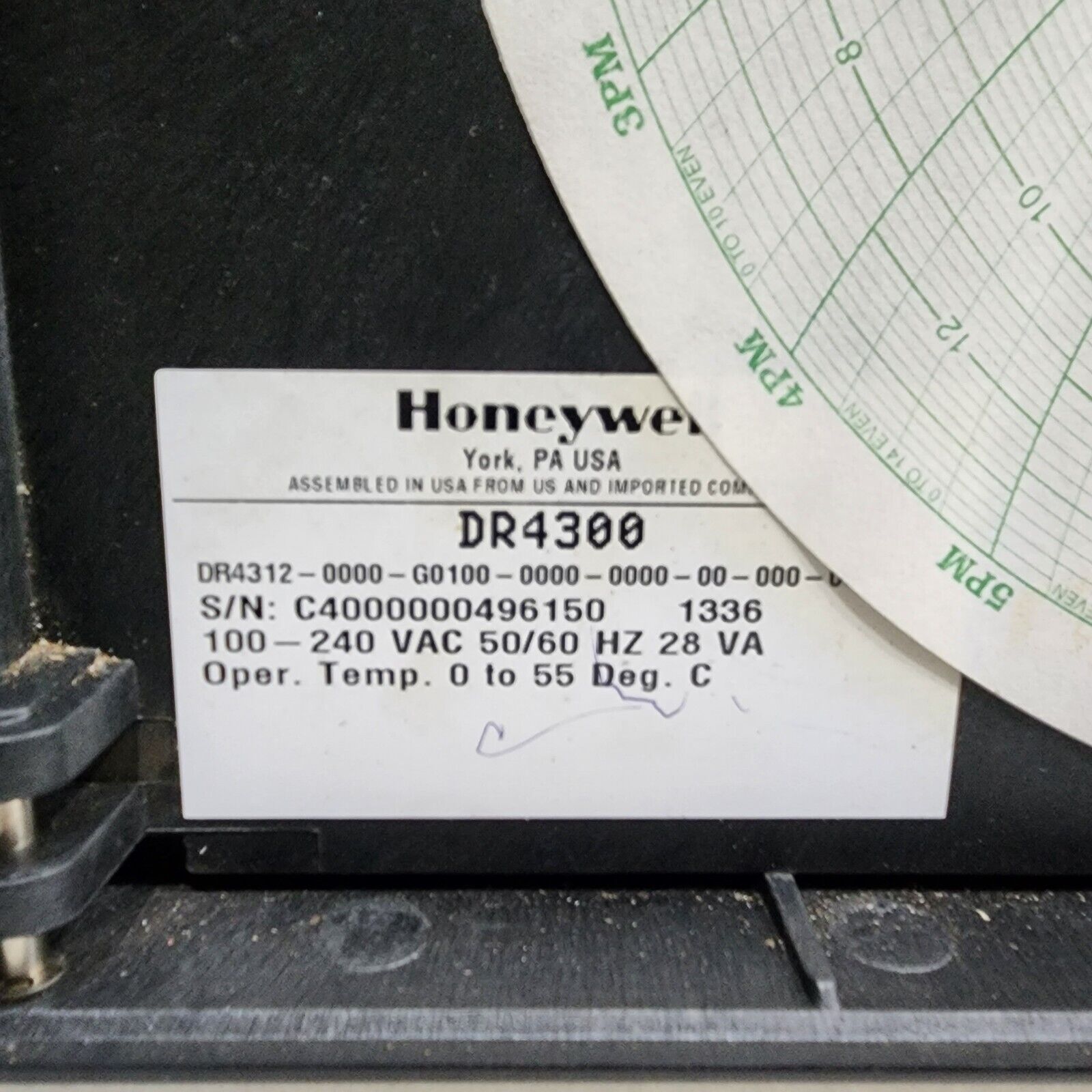 HONEYWELL DR4300 CIRCULAR CHART RECORDER DR4312-0000-G0100 100-240VAC