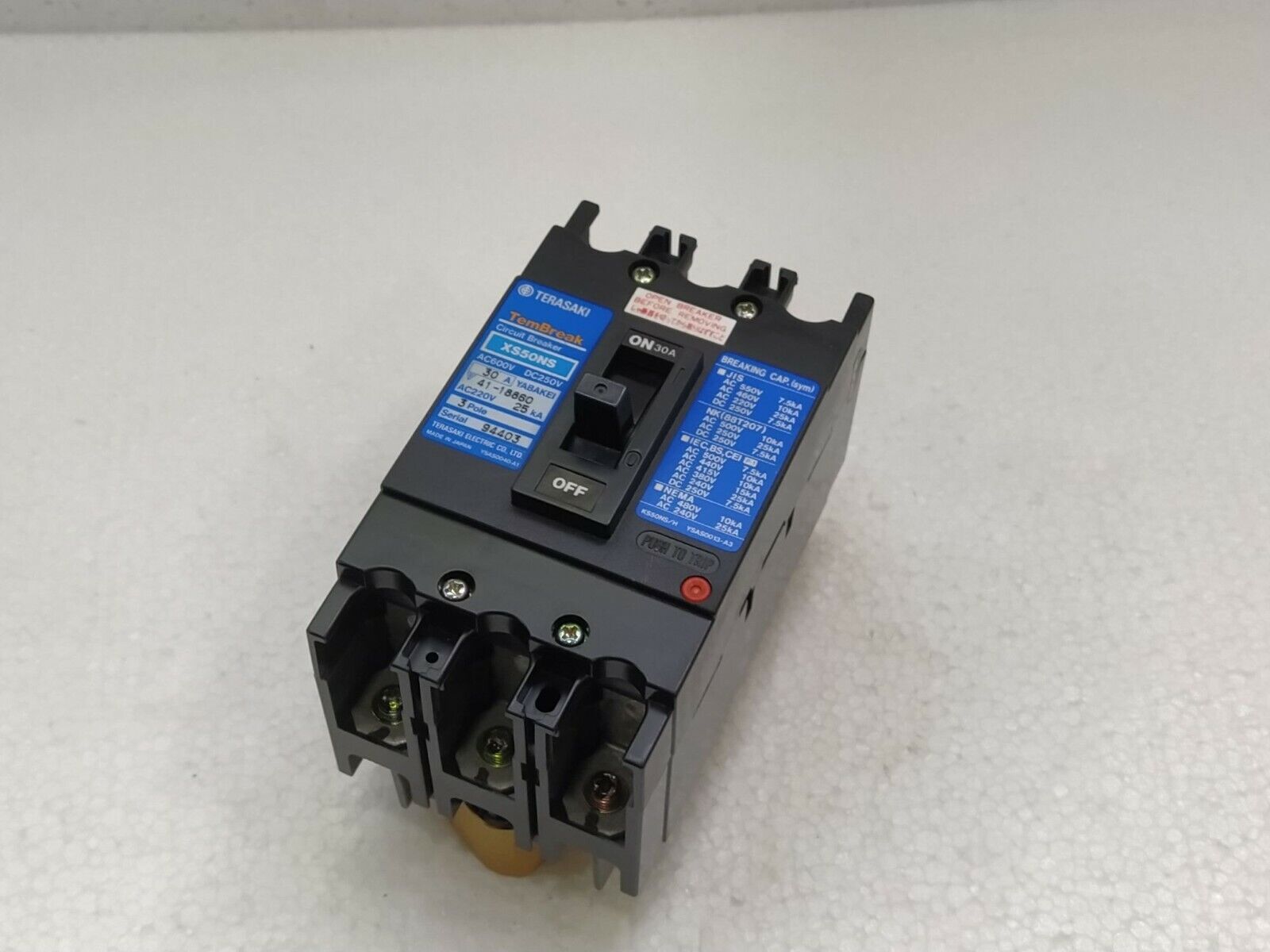 Terasaki TemBreak XS50NS Circuit Breaker 30A AC600V DC250V 3POLE