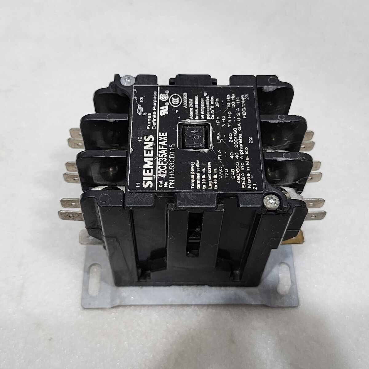 SIEMENS 42CF35AFAXE GENERAL PURPOSE CONTACTOR HN53CD115 COIL VOLTAGE 110-120V