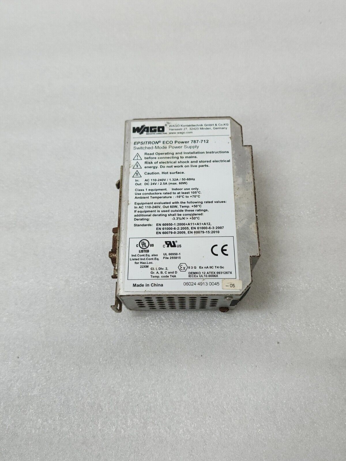 WAGO 787-712 DIN RAIL POWER SUPPLY 24VDC 2.5A
