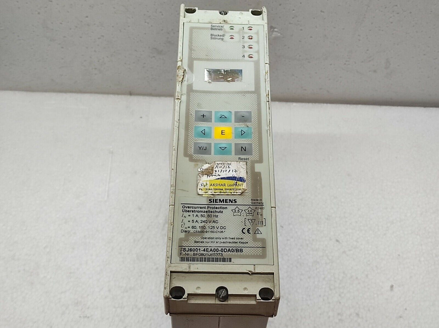 SIEMENS 7SJ6001-4ES00-0DA0/BB OVERCURRENT PROTECTION 