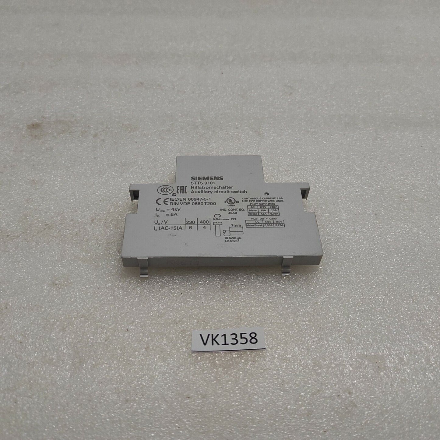 SIEMENS 5TT59101 AUXILIARY SWITCH 5TT5 9101