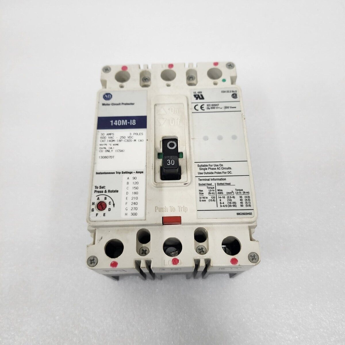 ALLEN BRADLEY 140M-I8P-C30S-M 3-POLE CIRCUIT BREAKER 30A 140M-I8