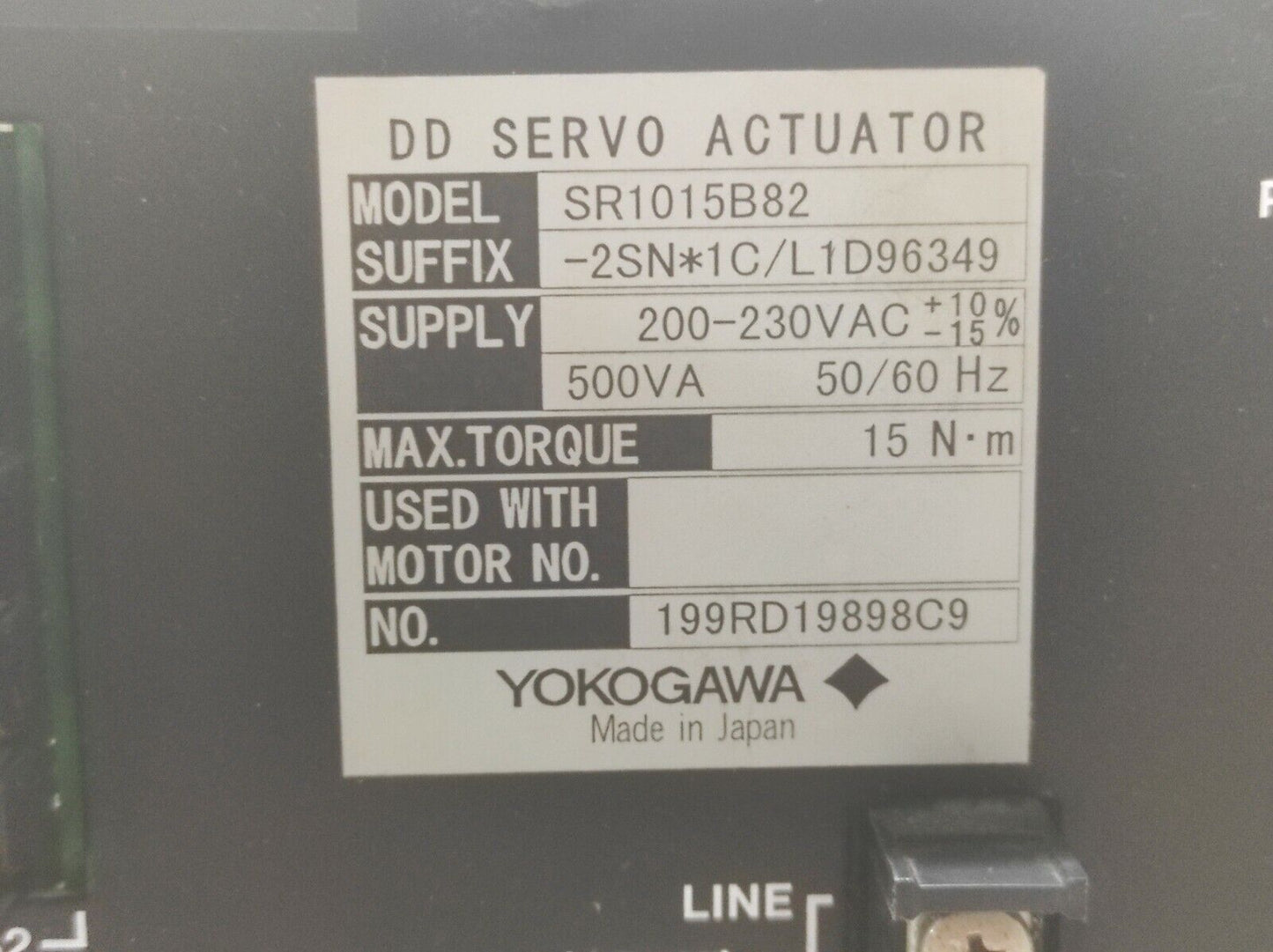 YOKOGAWA SR1015B82 DD SERVO ACTUATOR 200-230VAC 500VA