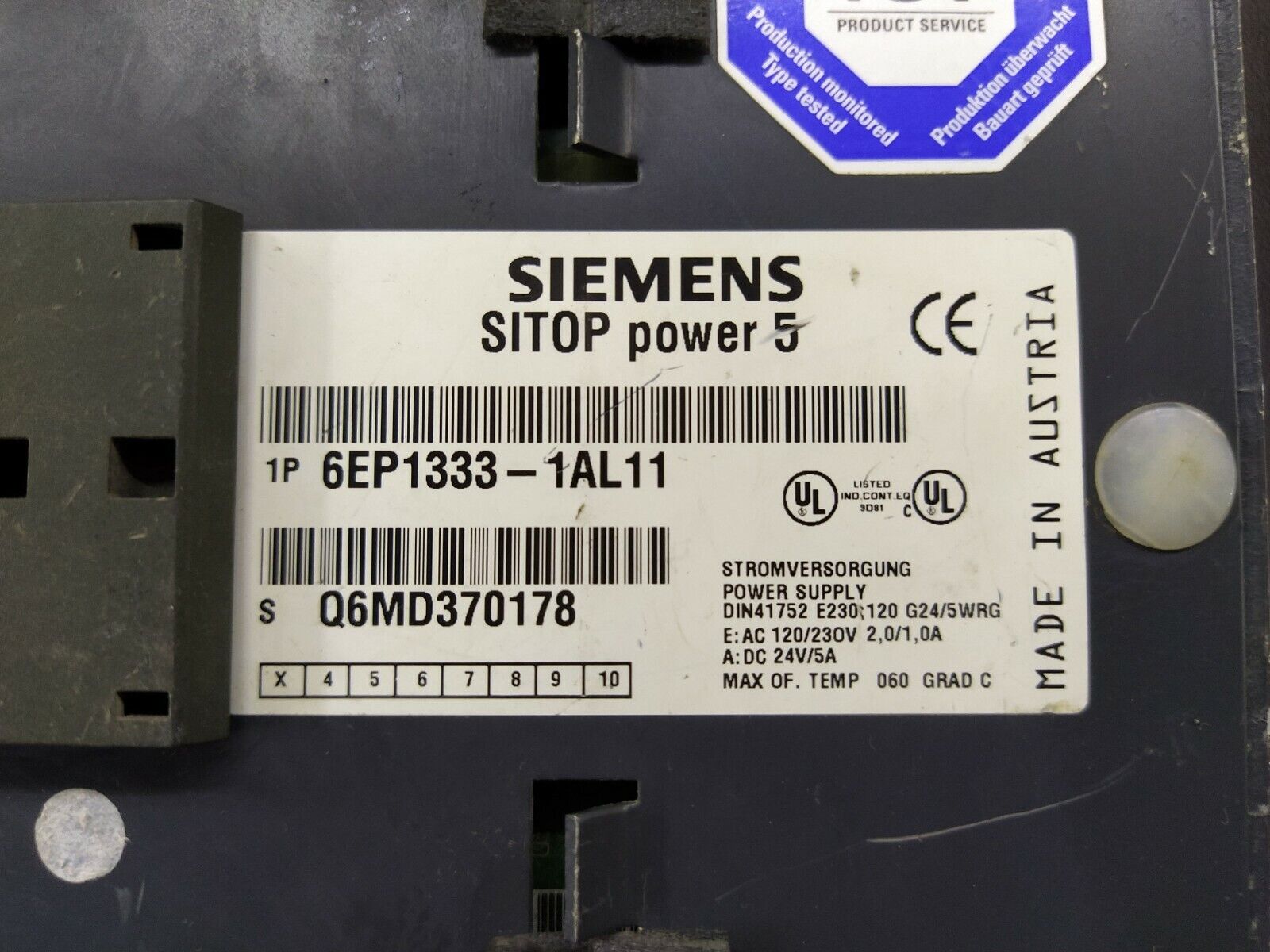Siemens Sitop Power 5 6EP1333-1AL11 Power Supply 24V 5A