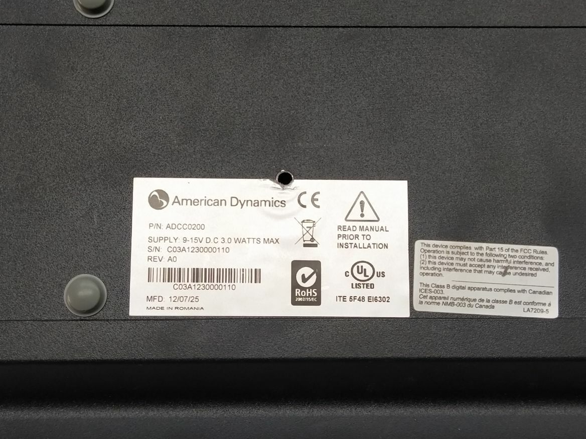 American Dynamics ADCC0200 2-AXIS Joystick Keyboard Control Center