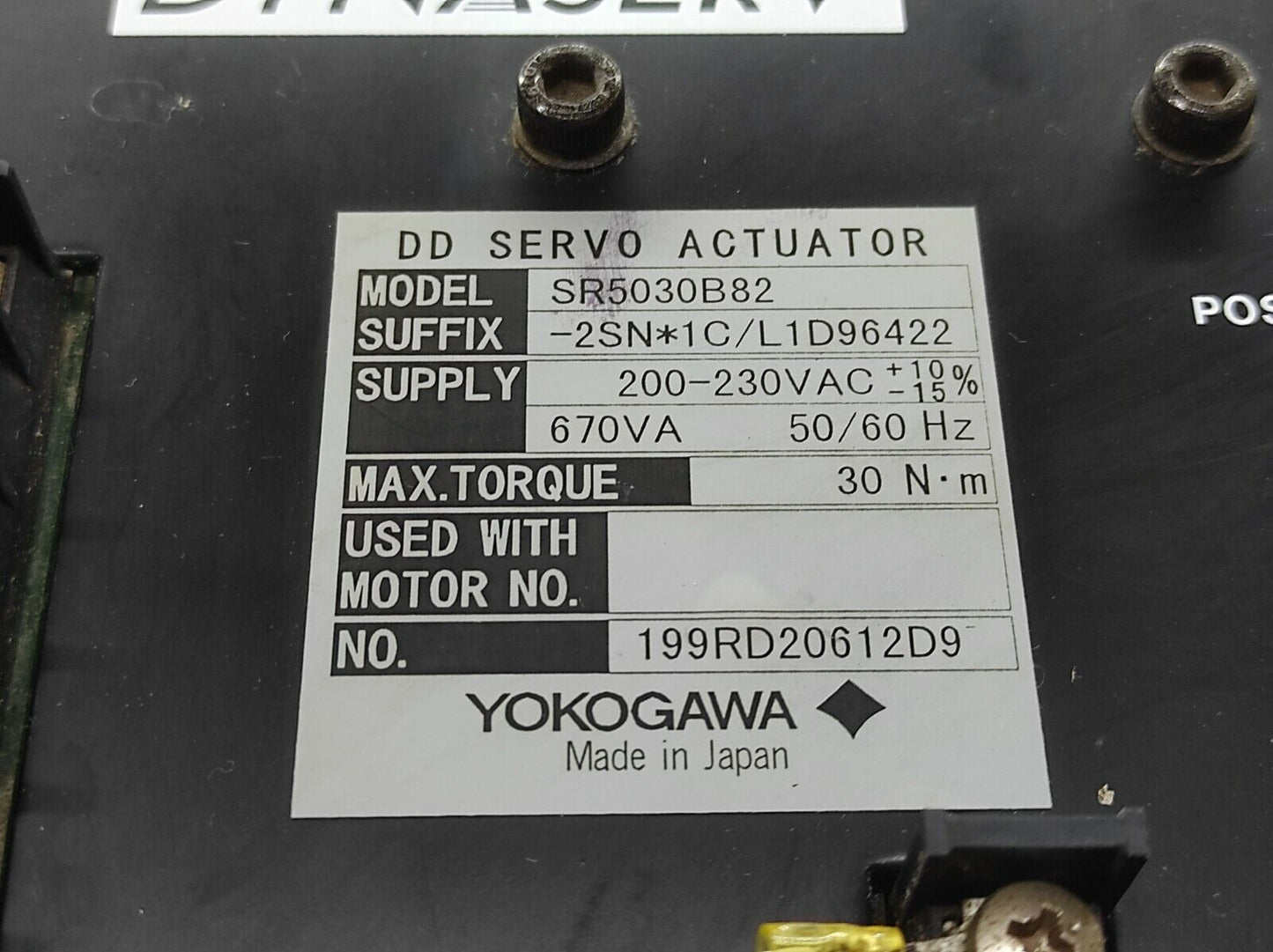 YOKOGAWA SR5030B82 DD SERVO ACTUATOR 200-230VAC 670VA