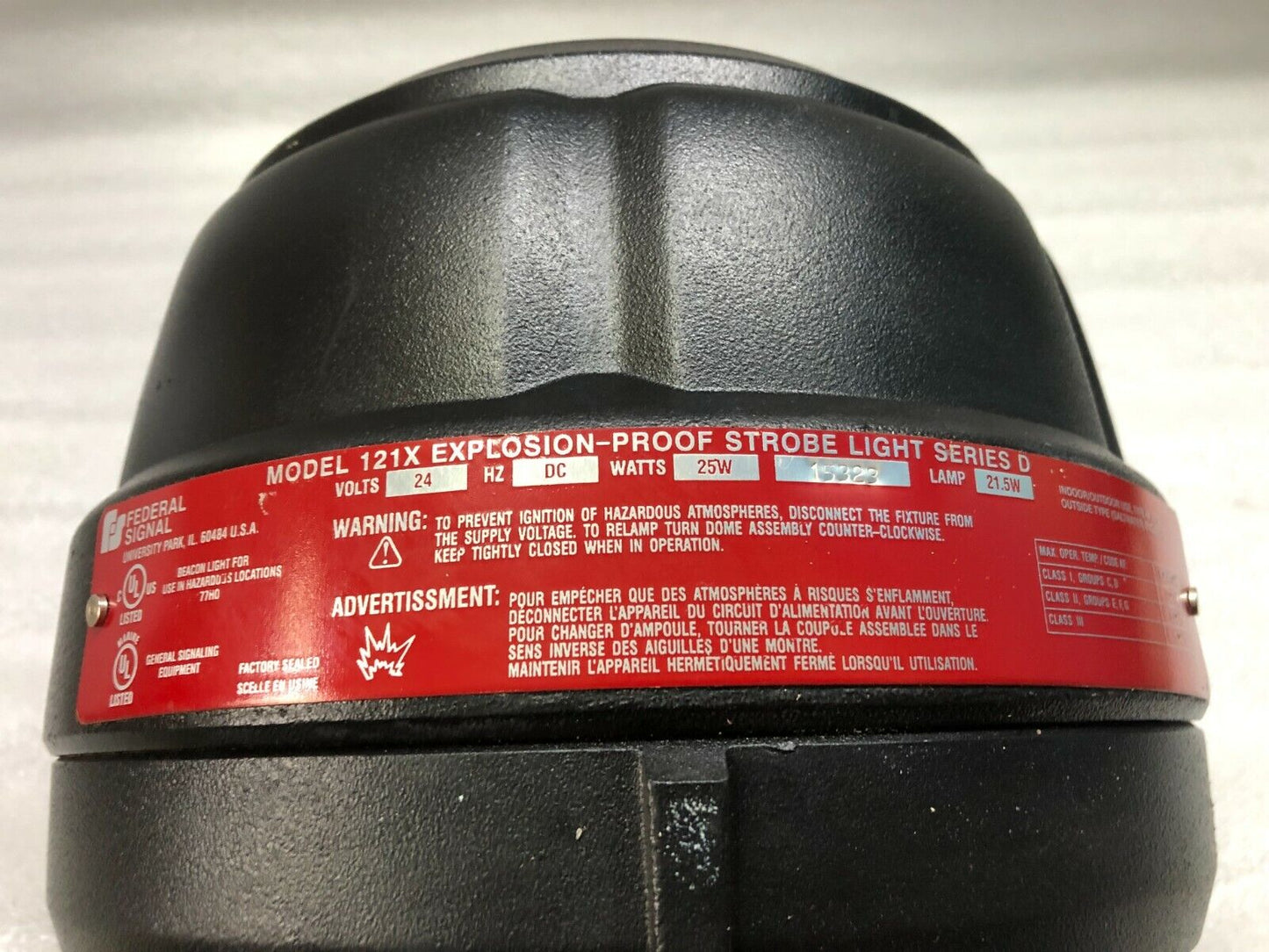 FEDERAL SIGNAL 121X EXPLOSION PROOF STROBE LIGHT 24VDC 25W 