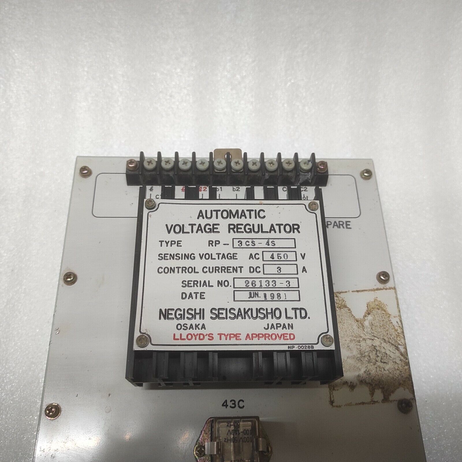 NEGISHI SEISAKUSHO RP-3CS-4S AUTOMATIC VOLTAGE REGULATOR 450VAC