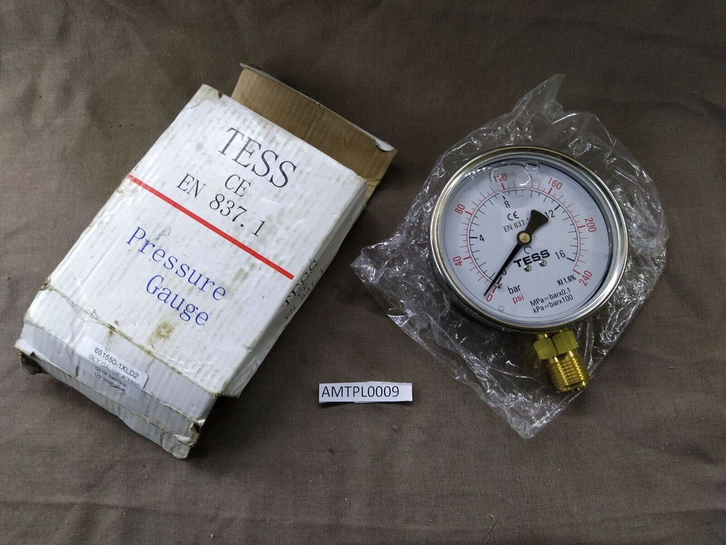 Tess 100D Pressure Gauge 651550-1XLD2 CE EN 837.1 16 BAR 240 PSI 1/2" BSP BM