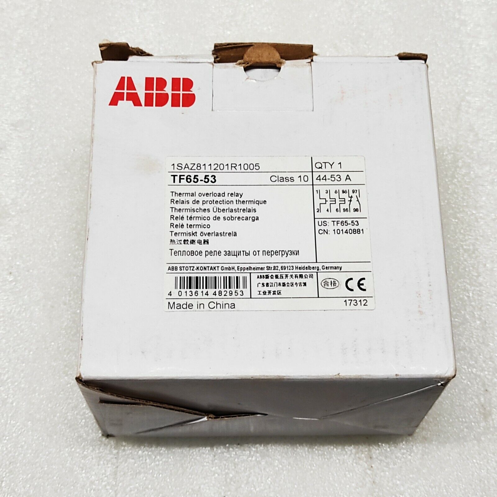 ABB TF 65-53 THERMAL OVERLOAD RELAY 1SAZ811201R1005 44-53A