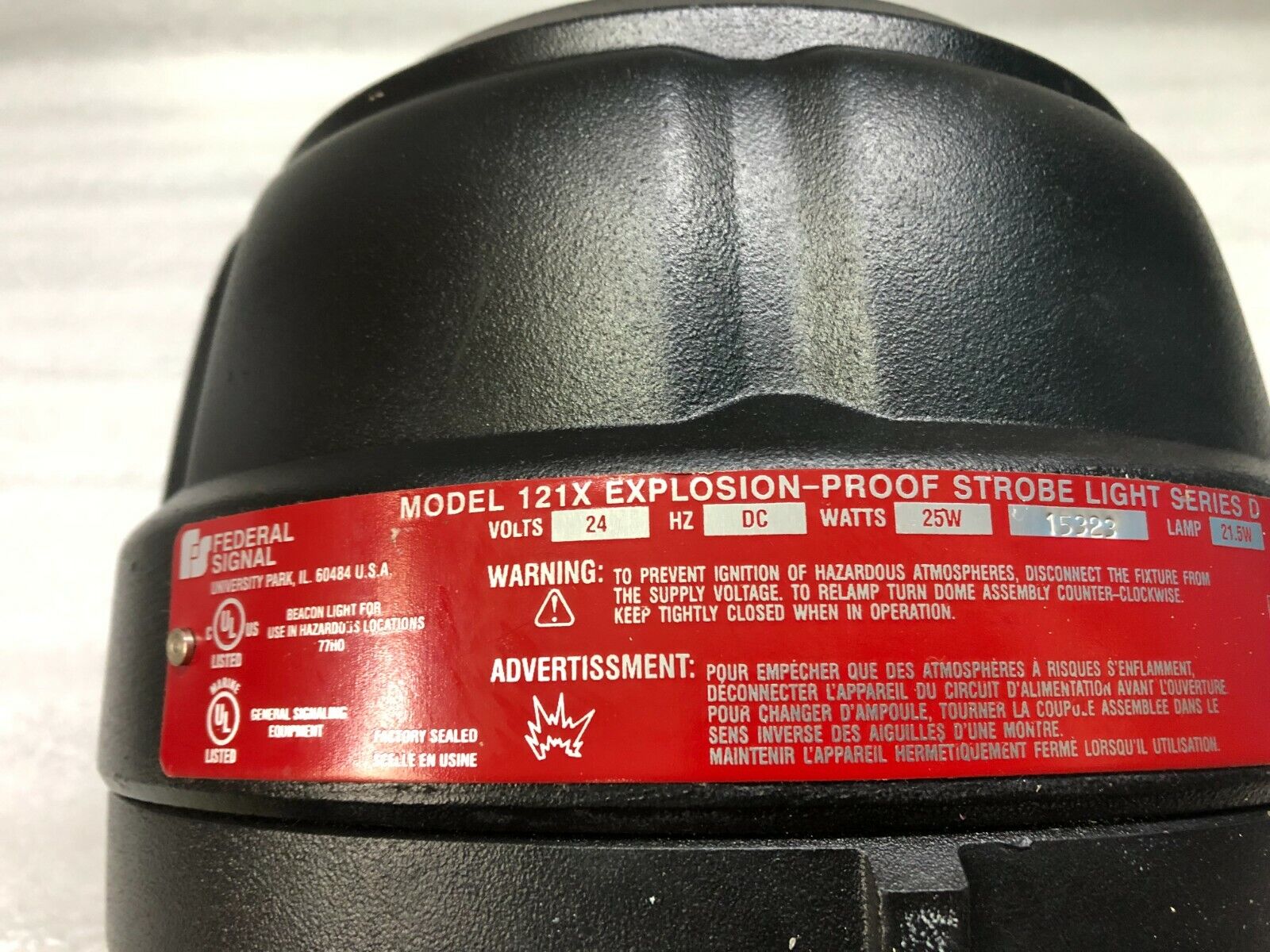 FEDERAL SIGNAL 121X EXPLOSION PROOF STROBE LIGHT 24VDC 25W 