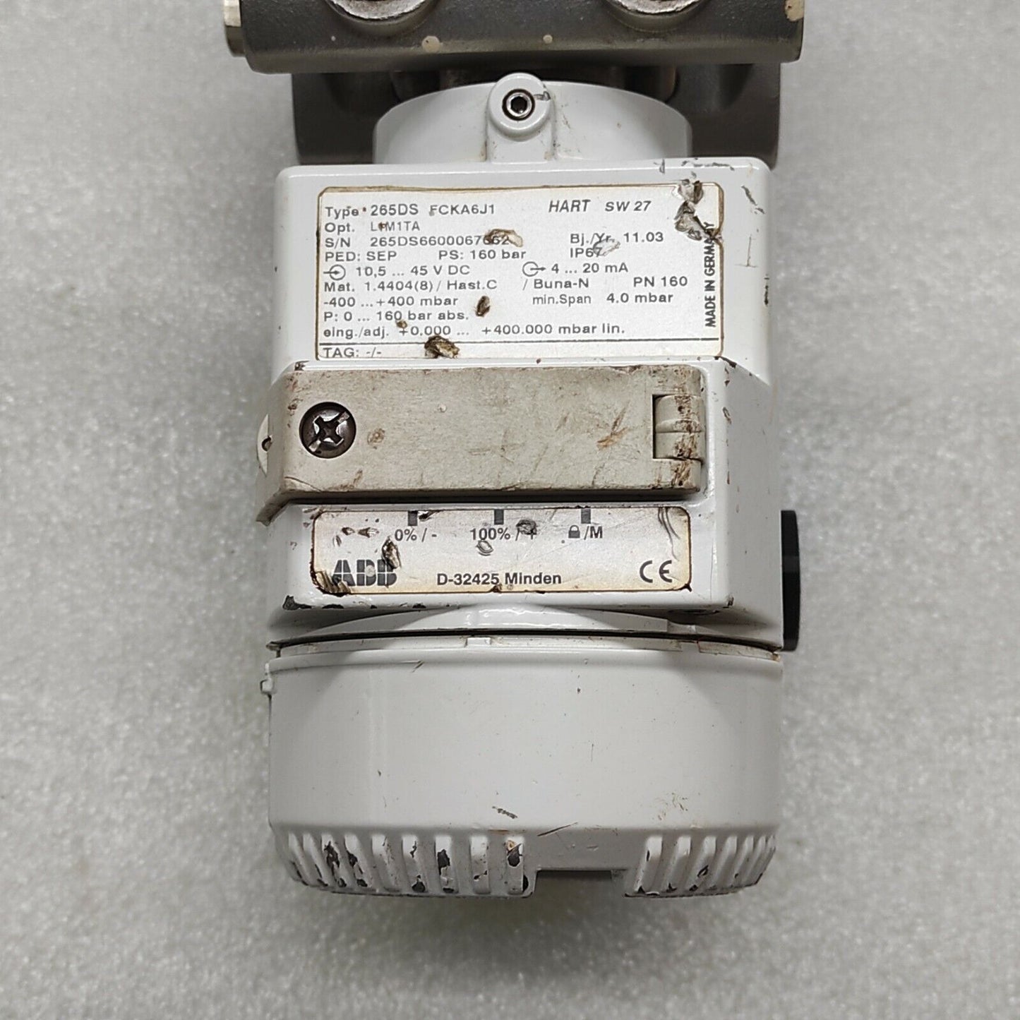 ABB 265DS FCKA6J1 HART PRESSURE TRANSMITTER 160BAR 10.5-45V DC