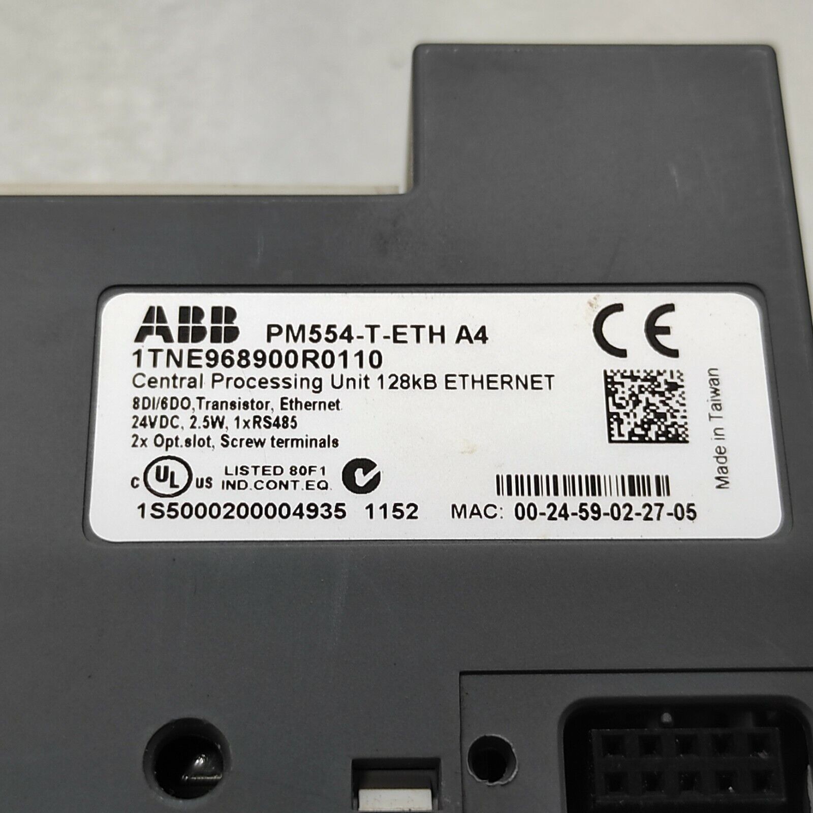 ABB PM554-T-ETH A4 CENTRAL PROCESSING UNIT 1TNE968900R0110