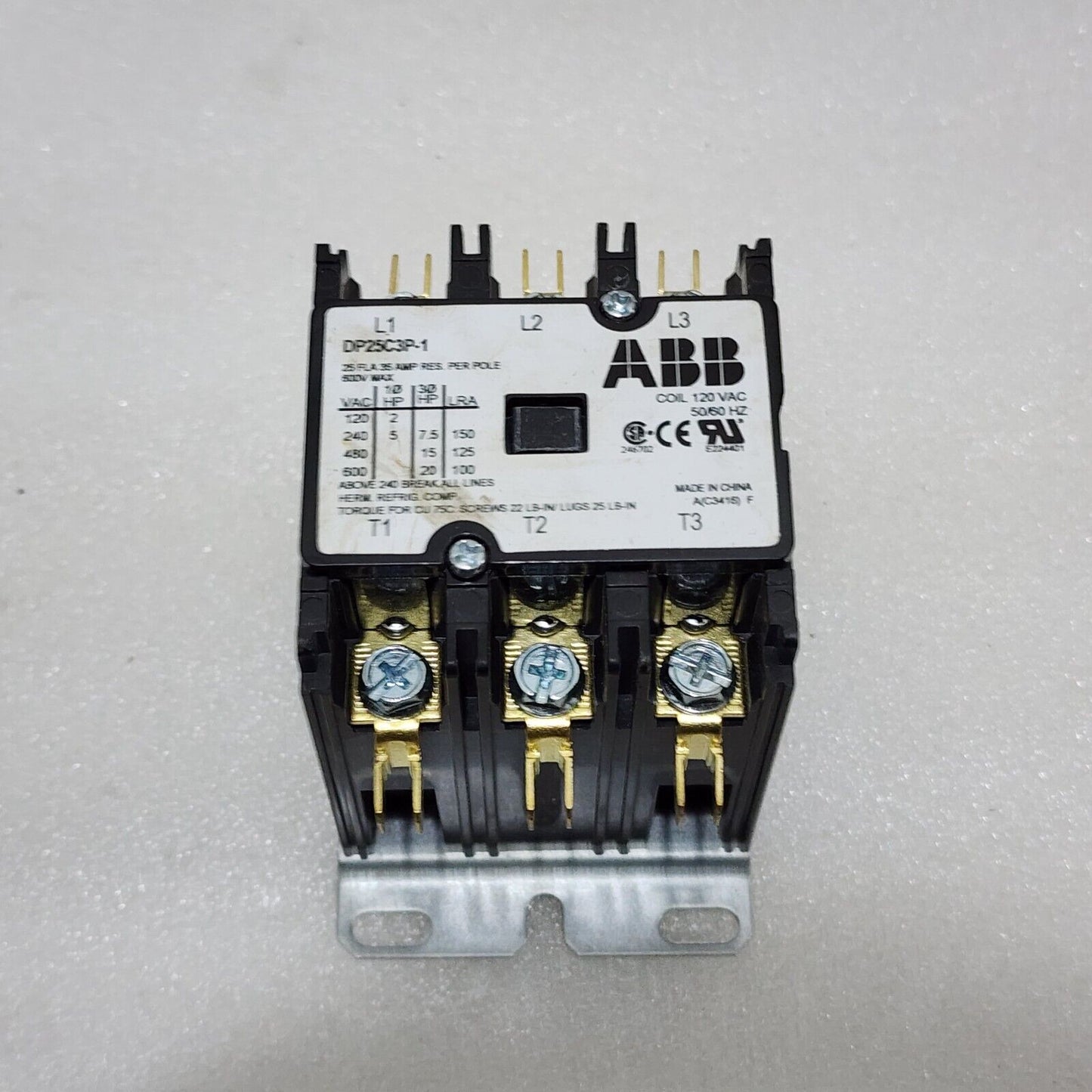 ABB DP25C3P-1 3-POLE MAGNETIC CONTACTOR 35A COIL VOLTAGE 120VAC