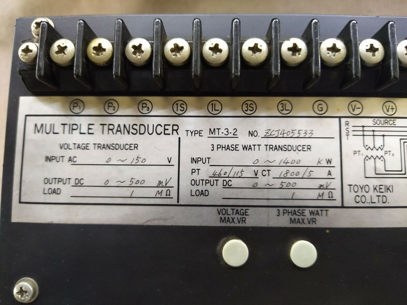 Toyo Keiki MT-3-2 3-Phase Watt Transducer Multiple Transducer