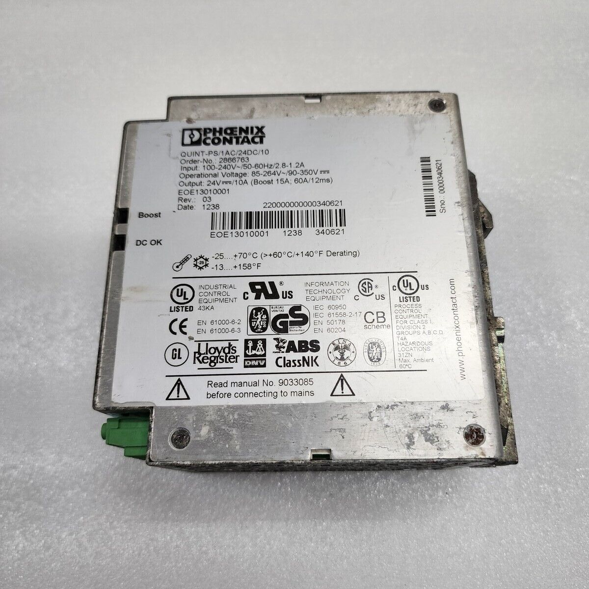 PHOENIX CONTACT QUINT-PS/1AC/24DC/10 POWER SUPPLY UNIT 2866763 24VDC 10A