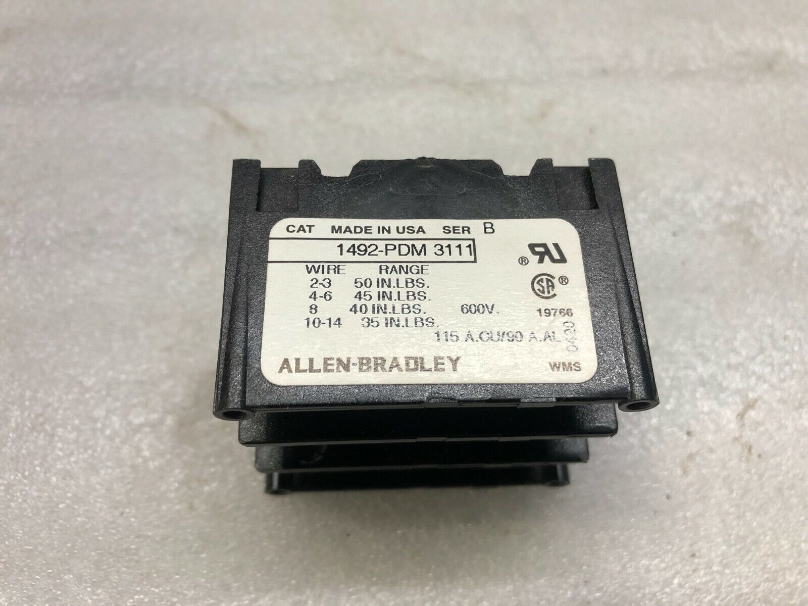 ALLEN BRADLEY 1492-PDM 3111 DISTRIBUTION BLOCK 115A 600V AC/DC