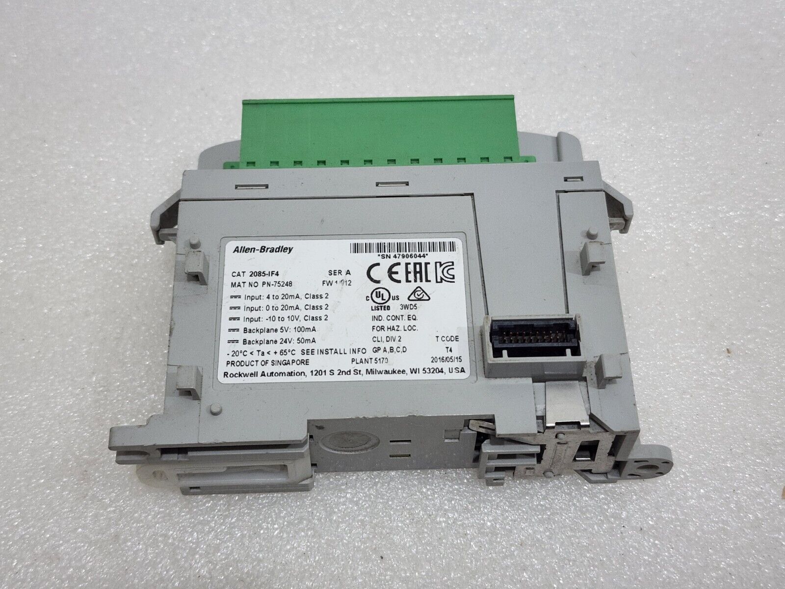 ALLEN BRADLEY CAT 2085-IF4 MICRO 800 ANALOG INPUT MODULE 