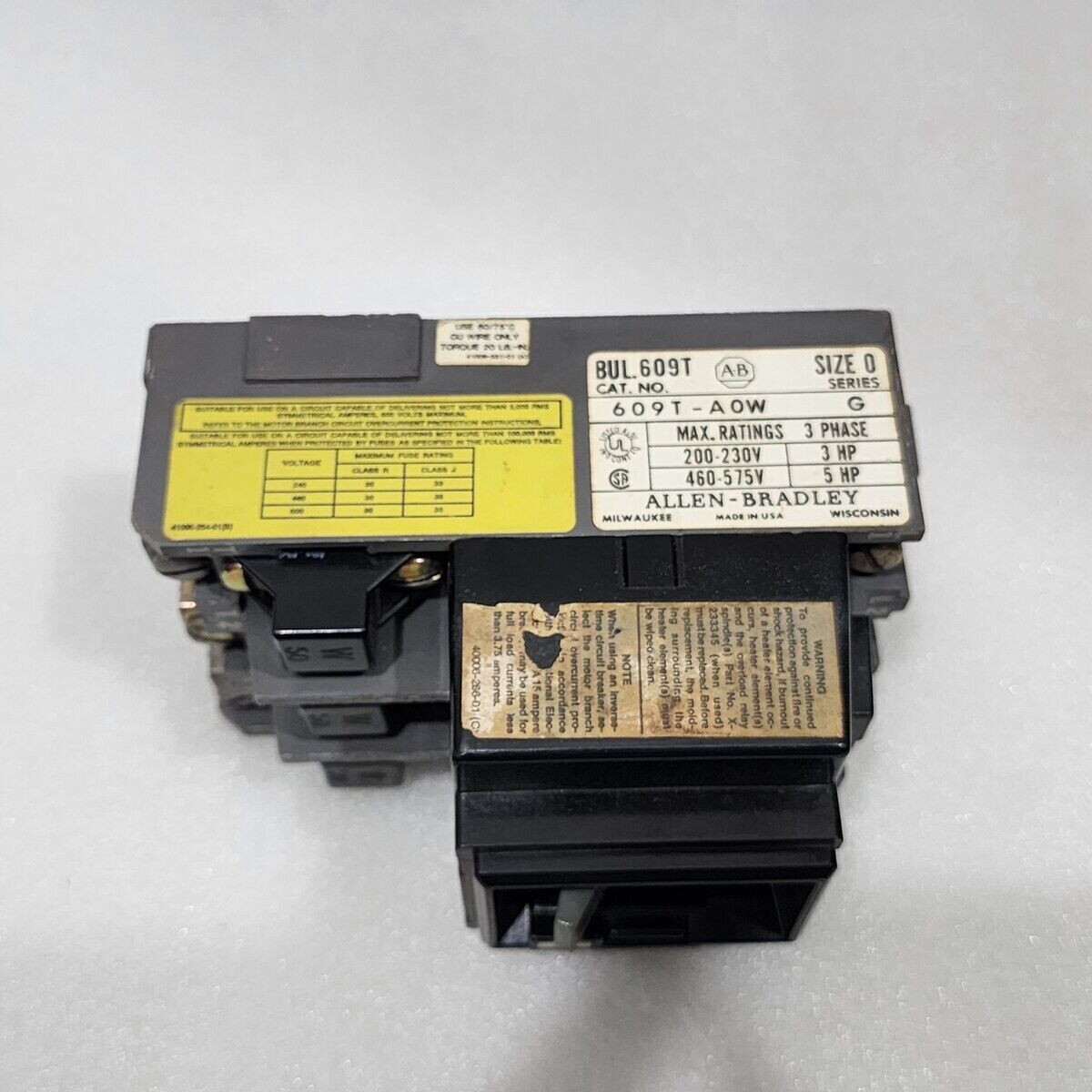 ALLEN BRADLEY CAT 609T-AOW MANUAL STARTING SWITCH SER G