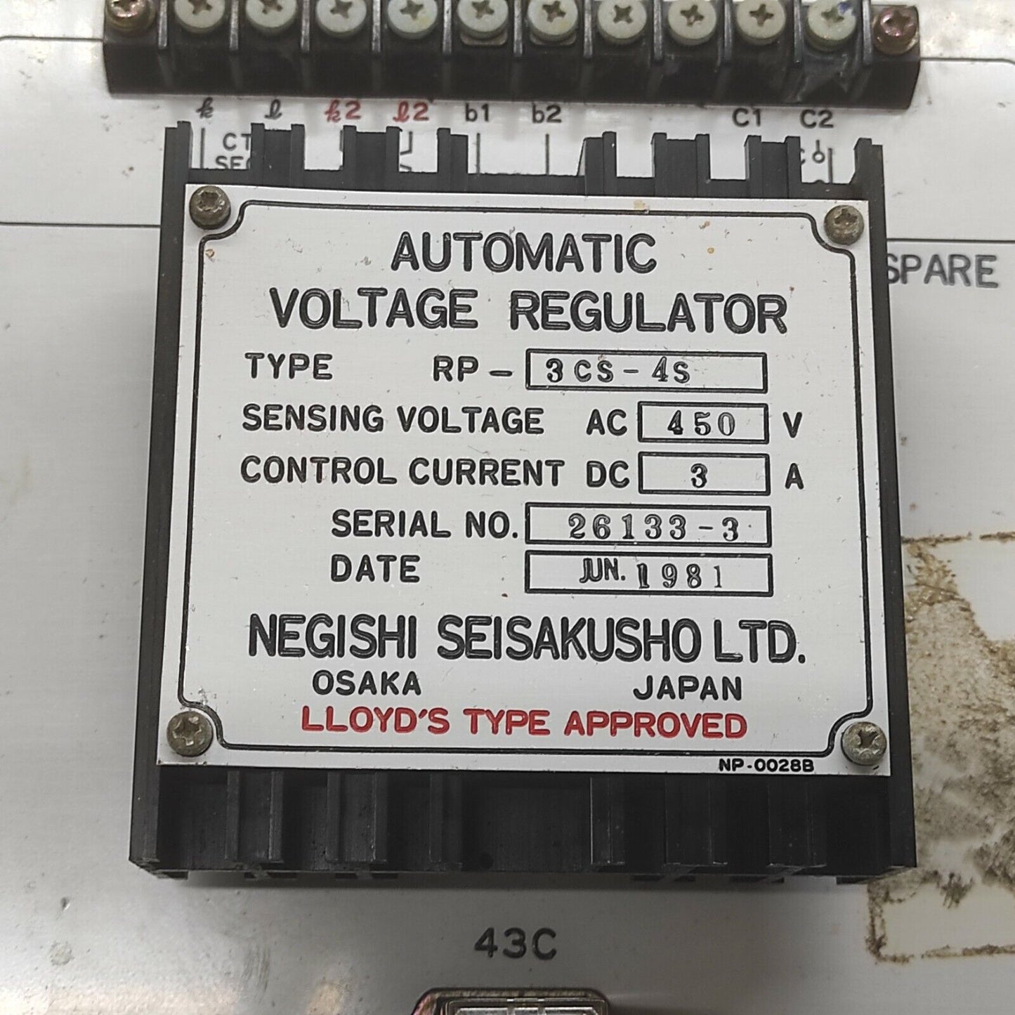 NEGISHI SEISAKUSHO RP-3CS-4S AUTOMATIC VOLTAGE REGULATOR 450VAC