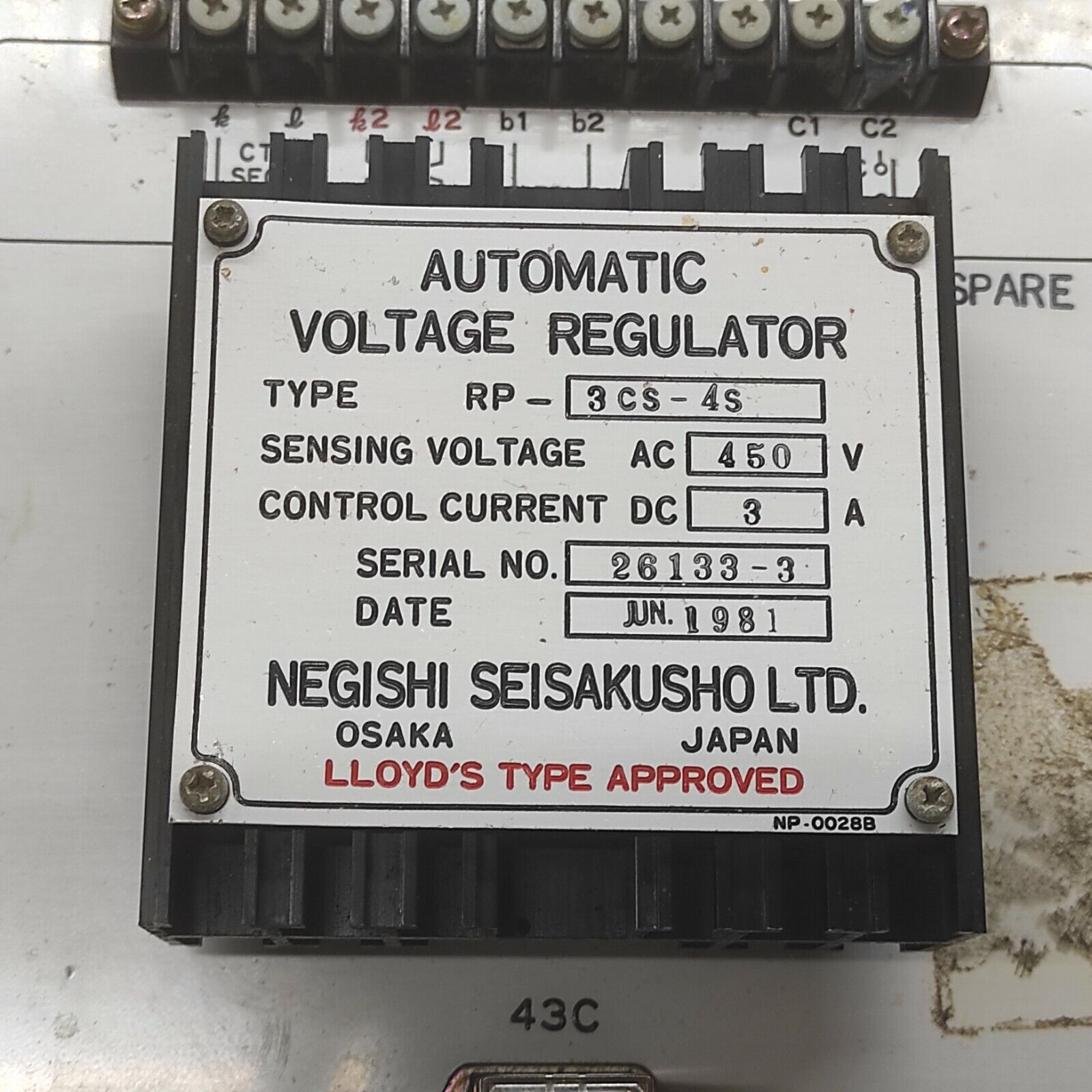 NEGISHI SEISAKUSHO RP-3CS-4S AUTOMATIC VOLTAGE REGULATOR 450VAC