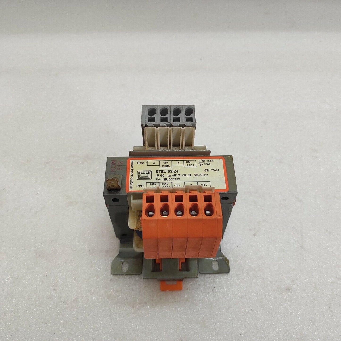 BLOCK STEU 63/24 TRANSFORMER PRI 400/230/15V SEC 12V 2.63A