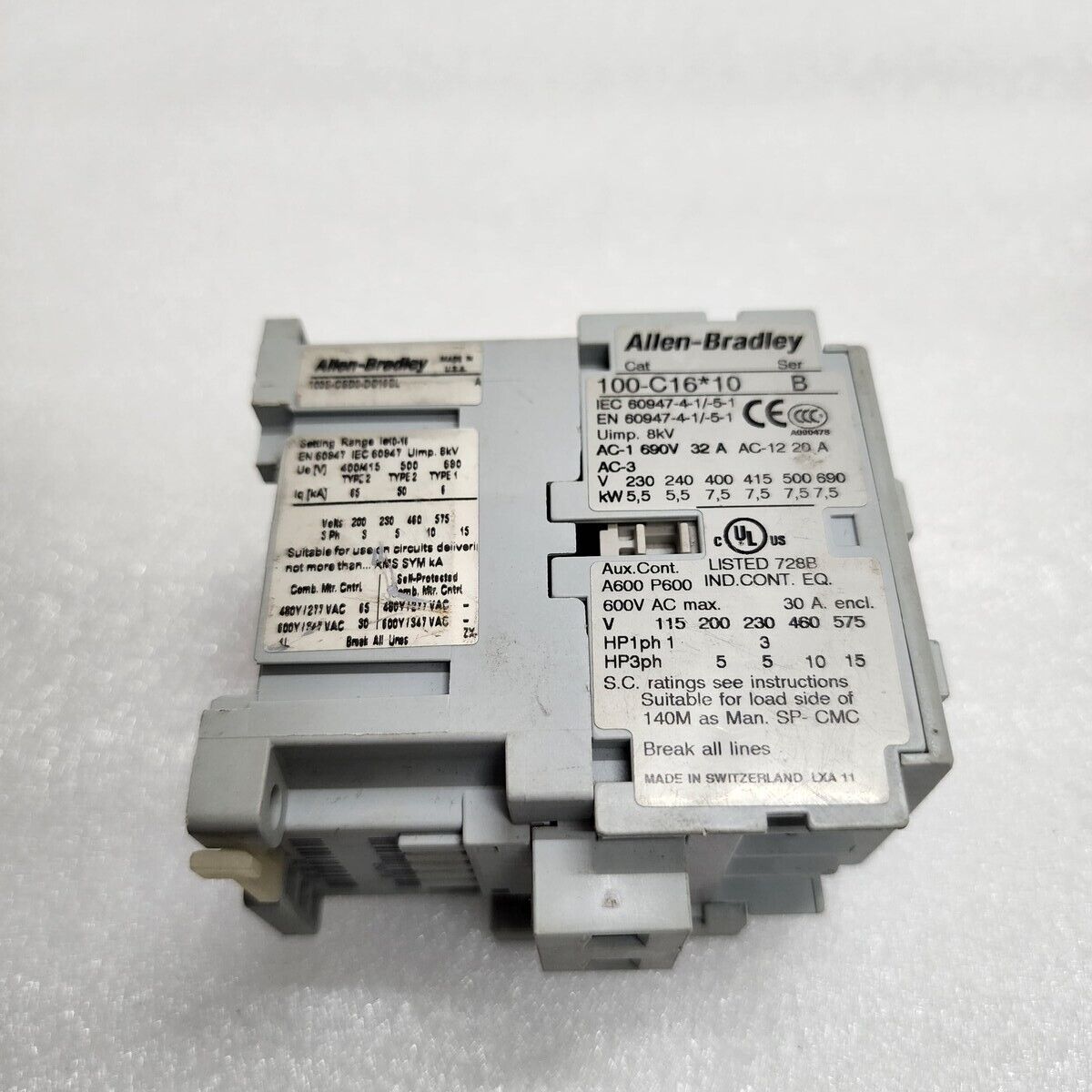 ALLEN BRADLEY C16 MAGNETIC CONTACTOR 32A CAT 100-C16-10 110-120V