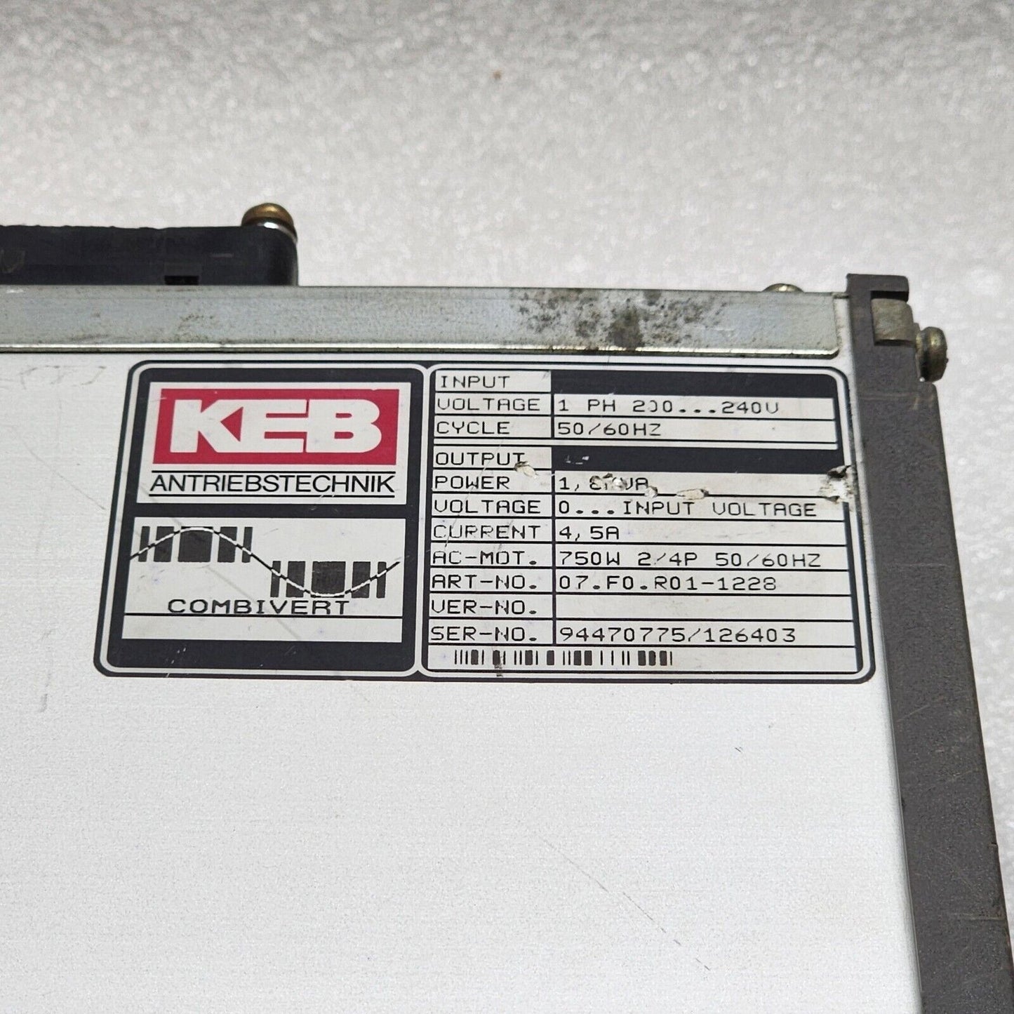 KEB 07.F0.R01-1228 FREQUENCY INVERTER 0.75KW   KARL E BRINKMANN