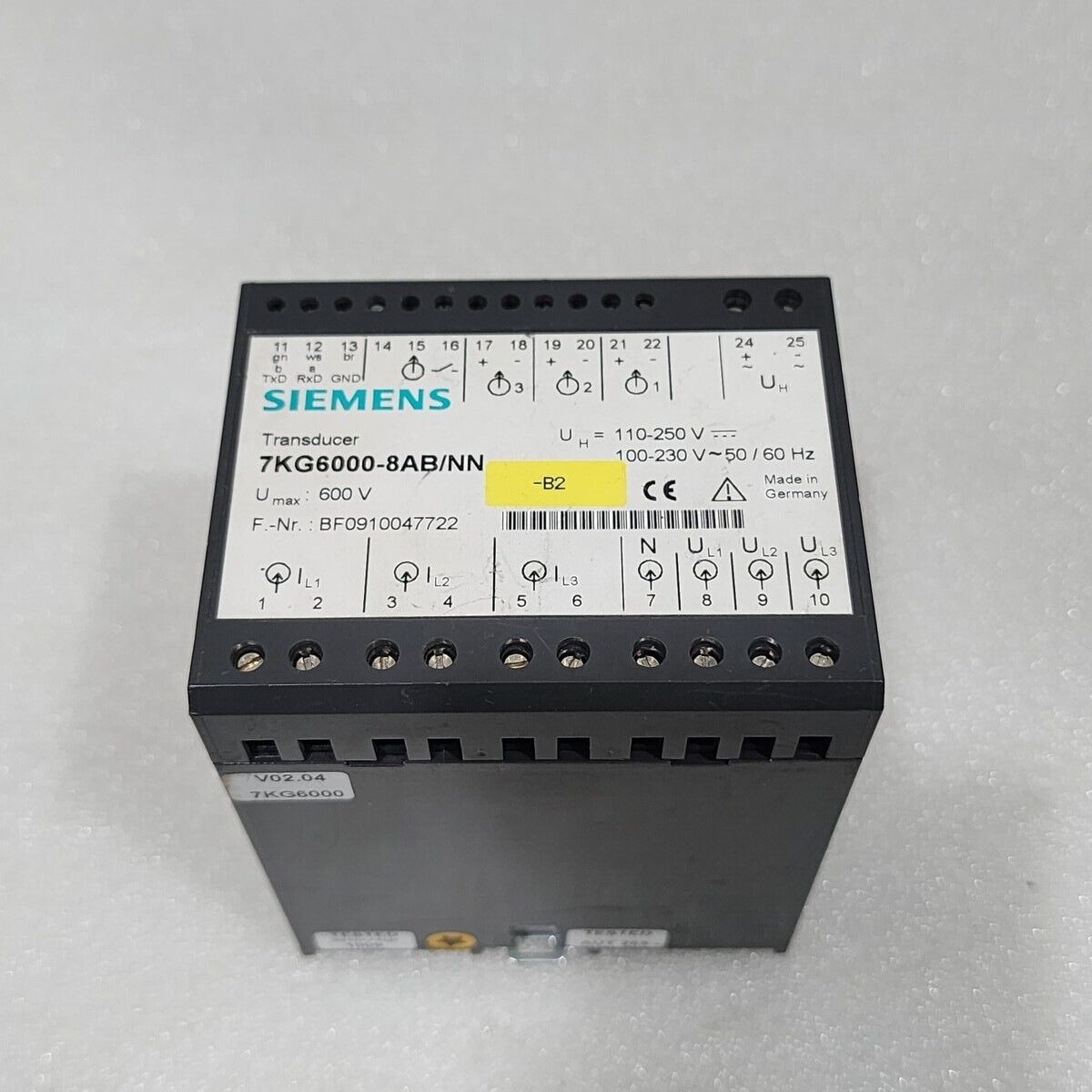 SIEMENS 7KG6000-8AB/NN TRANSDUCER 100-250VDC/100-230VAC BF0910047722