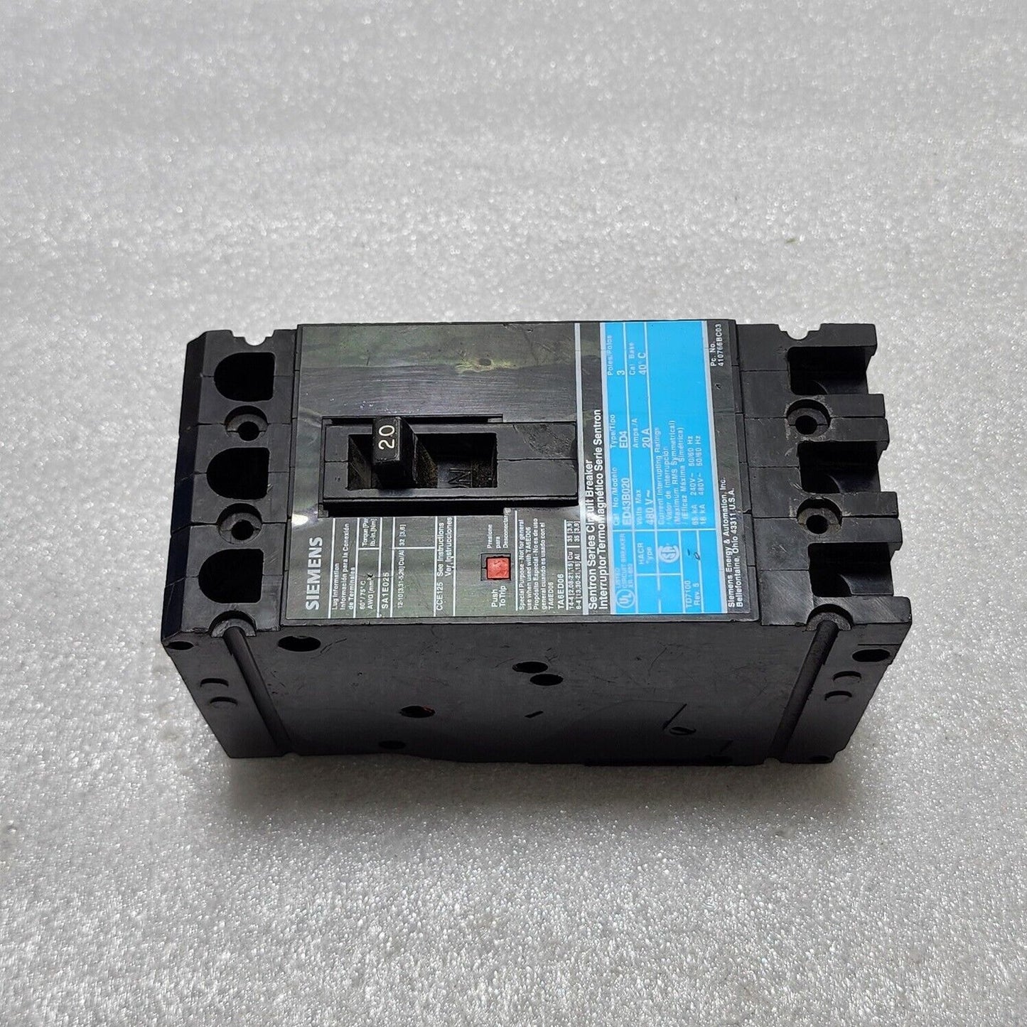 SIEMENS ED43B020 3-POLE CIRCUIT BREAKER 20A