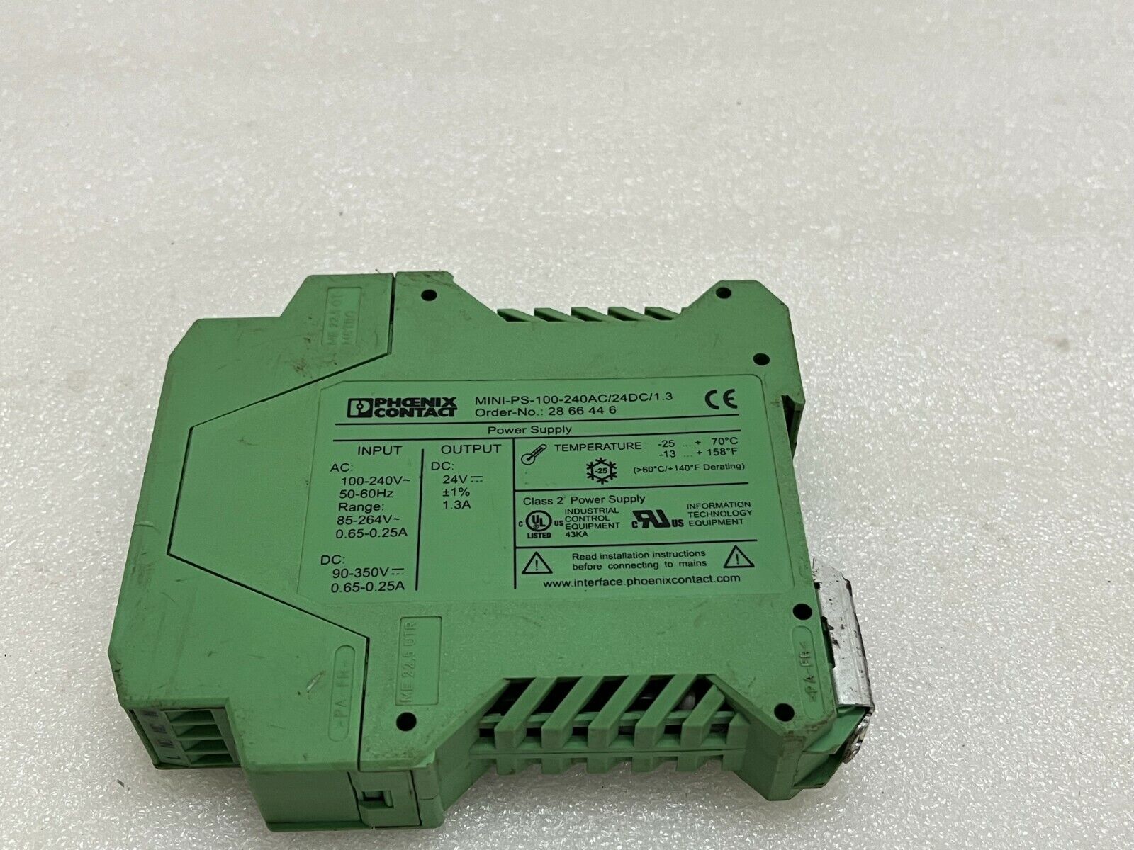 PHOENIX CONTACT MINI-PS-100-240AC/24DC/1.3 POWER SUPPLY 2866446 24VDC 1.3A