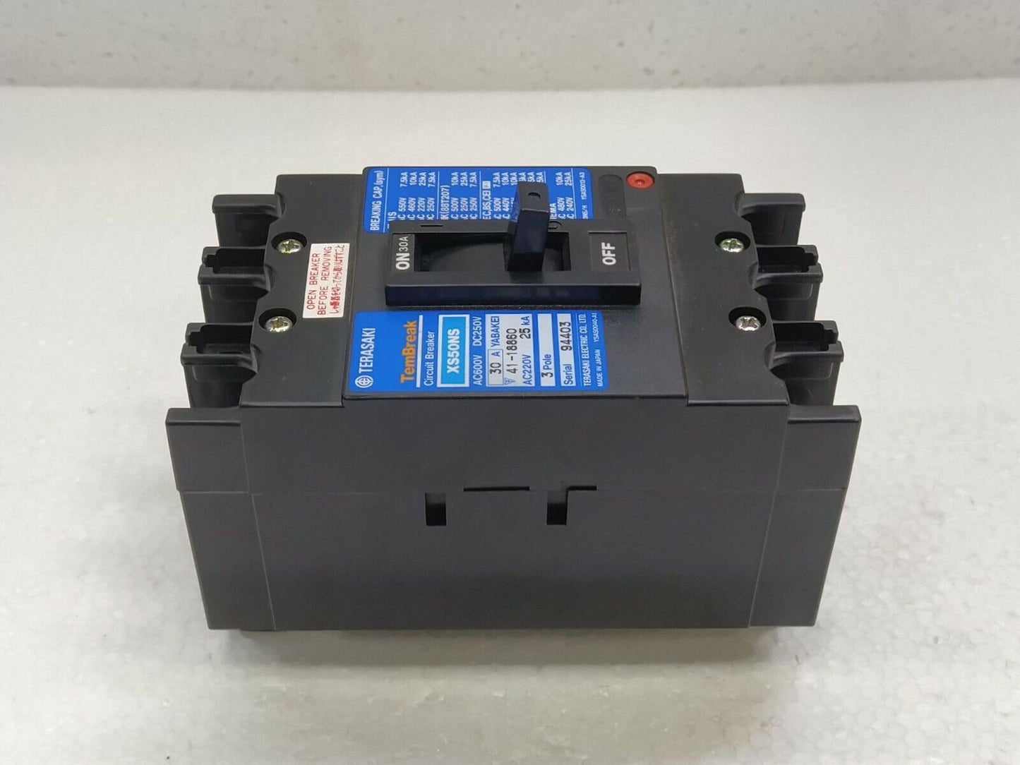 Terasaki TemBreak XS50NS Circuit Breaker 30A AC600V DC250V 3POLE