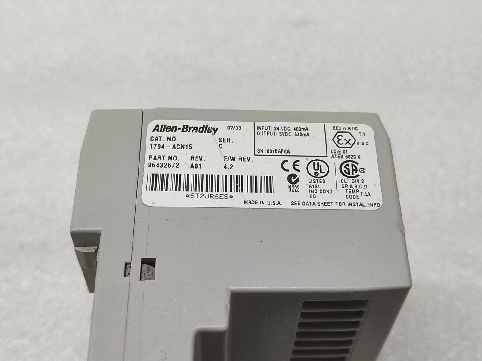 ALLEN BRADLEY CAT 1794-ACN15 FLEX I/O CONTROLNET ADAPTER 96432672