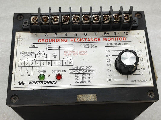 WESTRONICS SBAG-102 GROUNDING RESISTANCE MONITOR 85-135V AC