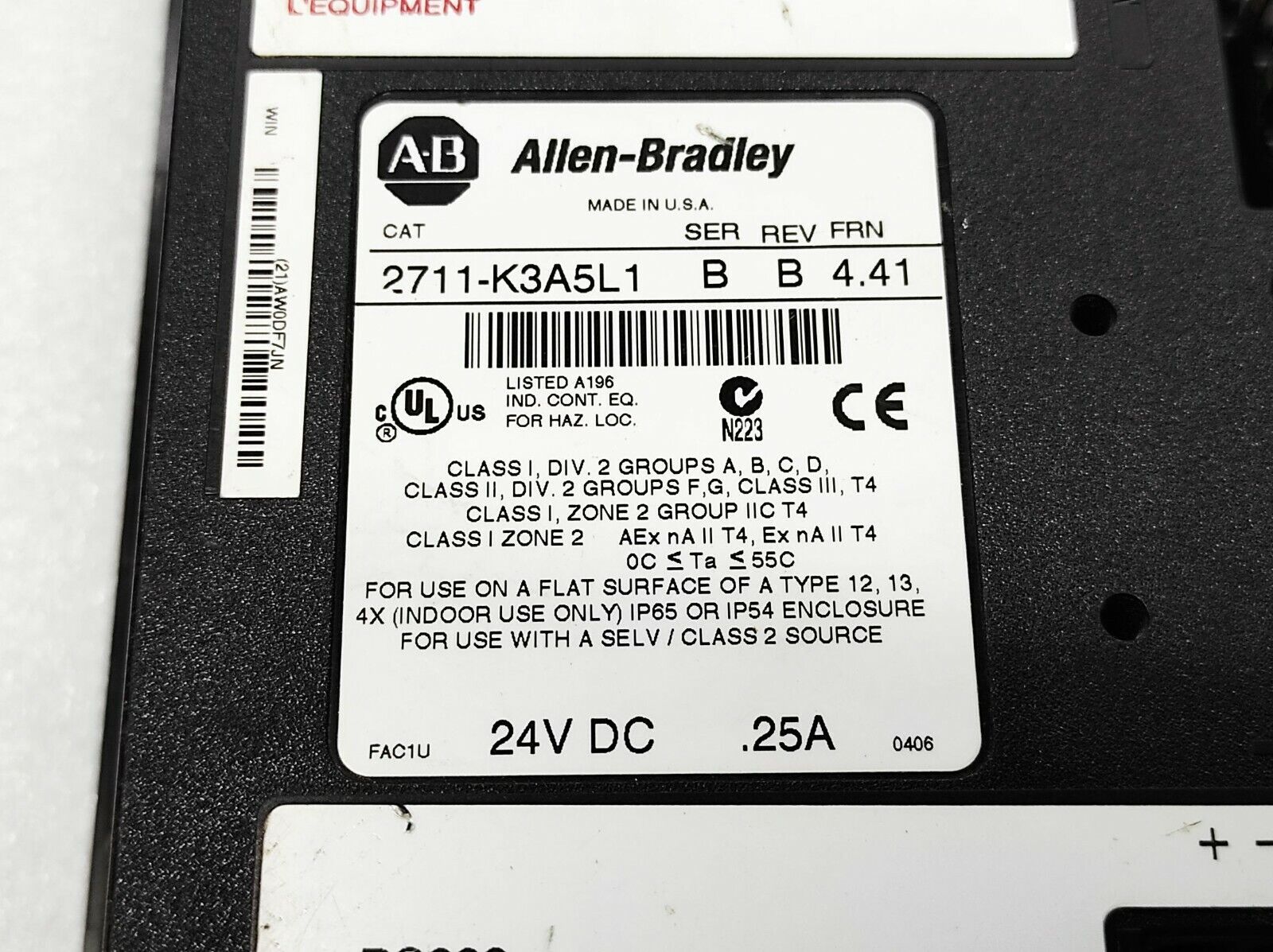 Allen Bradley CAT 2711-K3A5L1 Panel View 300 Series B Revision B FRN 4.41