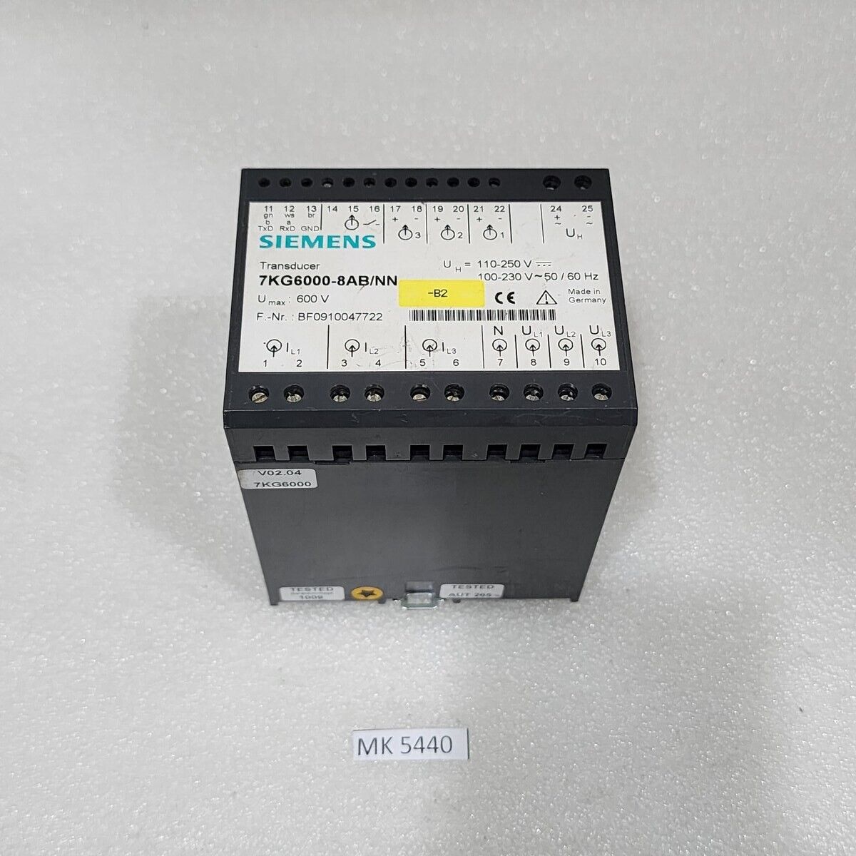 SIEMENS 7KG6000-8AB/NN TRANSDUCER 100-250VDC/100-230VAC BF0910047722