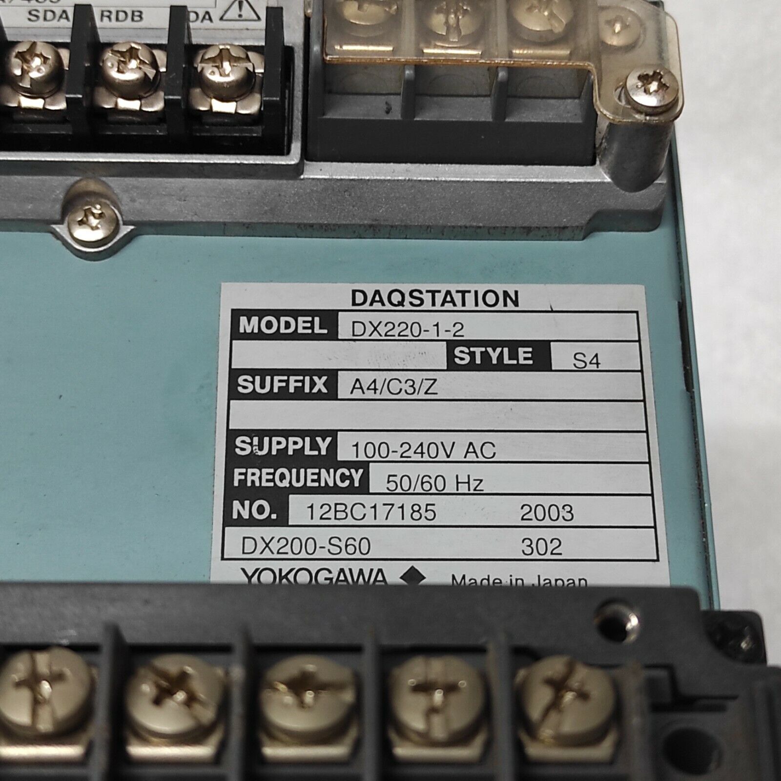 YOKOGAWA DX220-1-2 DAQ STATION DX200-S60 DIGITAL CHART RECORDER 100-240VAC
