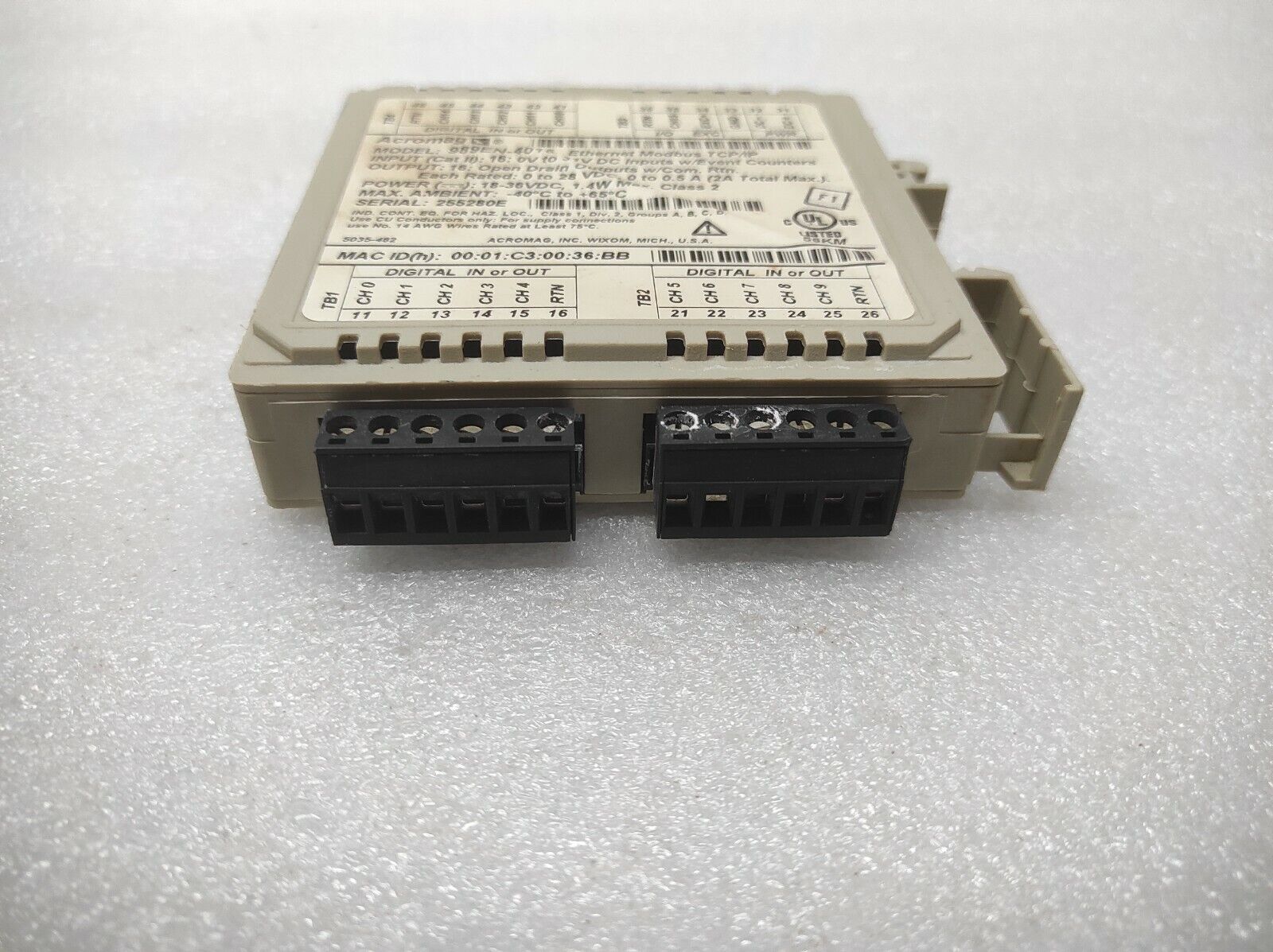 ACROMAG 989EN-4016 ETHERNET MODBUS TCP/IP 18-36VDC