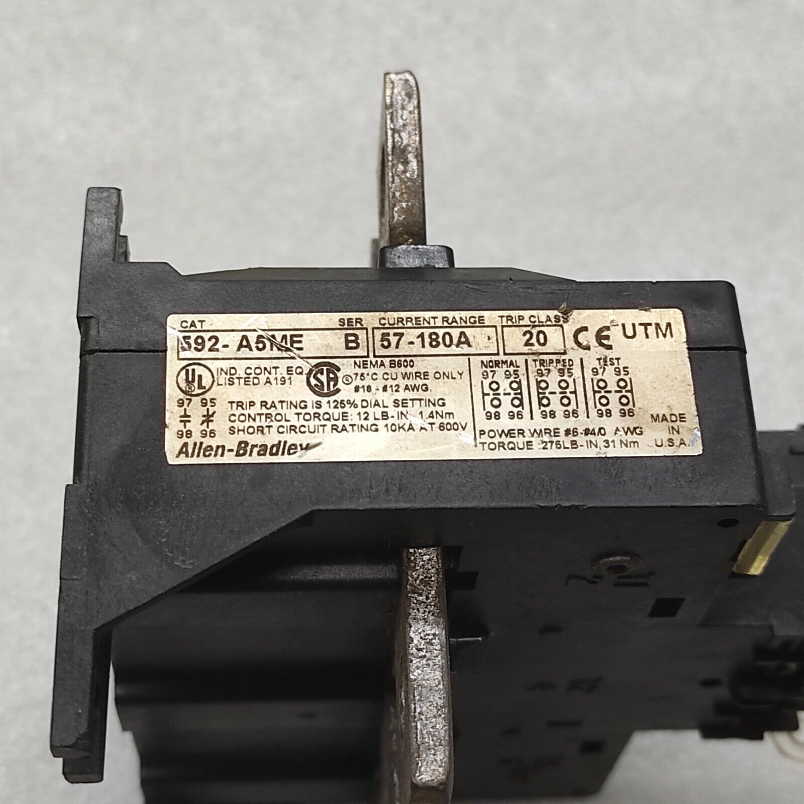 ALLEN BRADLEY 592-A5ME OVERLOAD RELAY 57-180A