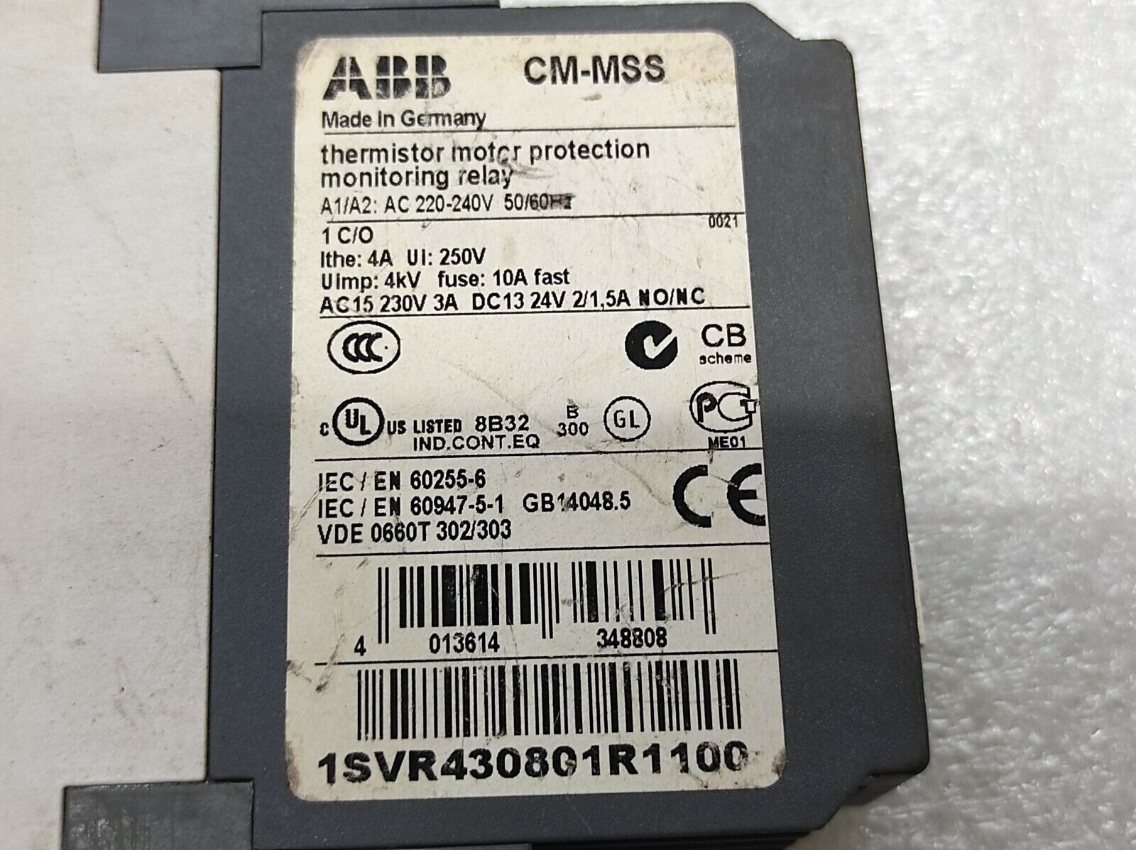 ABB CM-MSS THERMISTOR MOTOR PROTECTION MONITORING RELAY 1SVR430801R1100