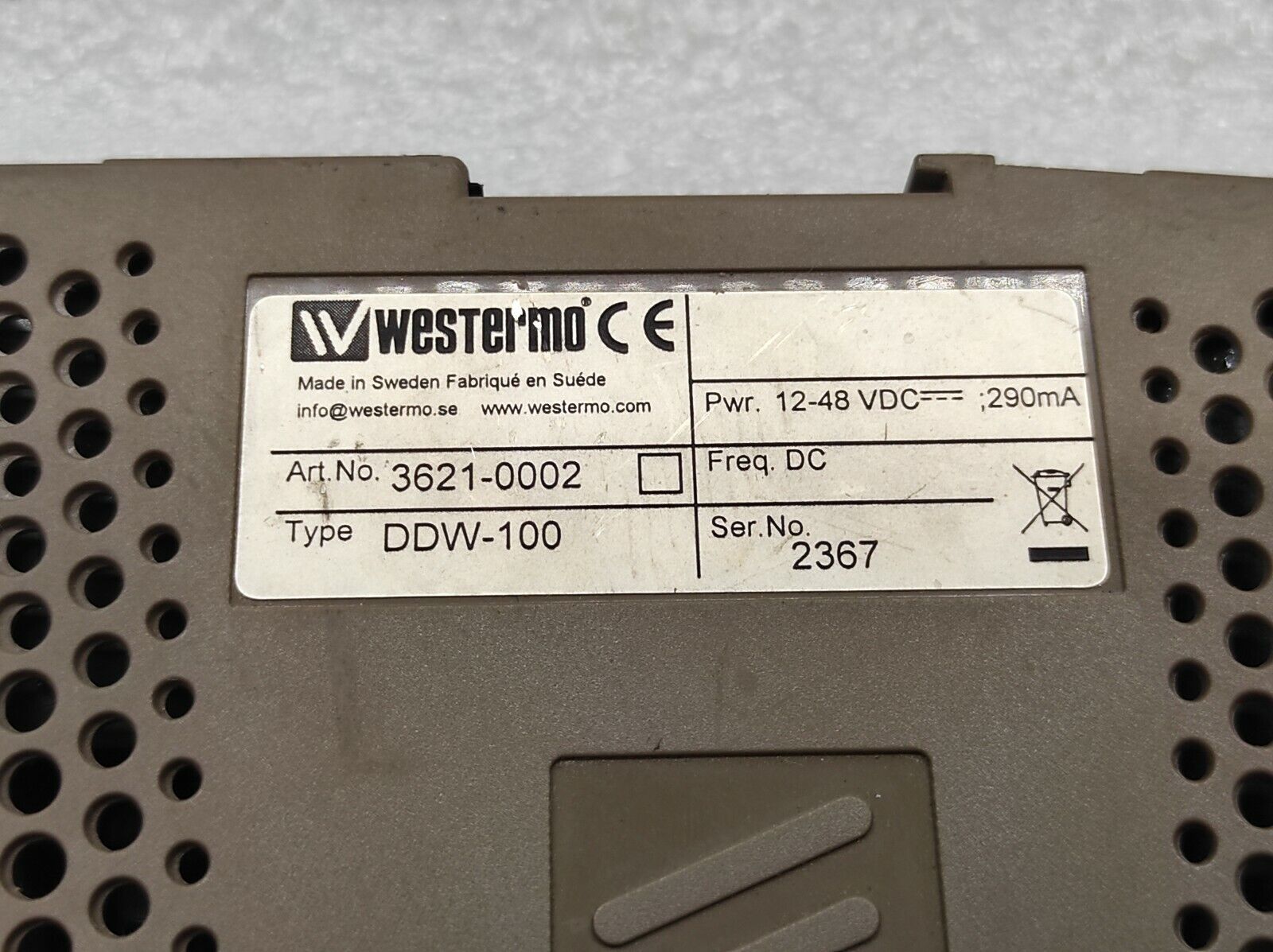 WESTERMO DDW-100 ETHERNET EXTENDER 3621-0002 12-48VDC