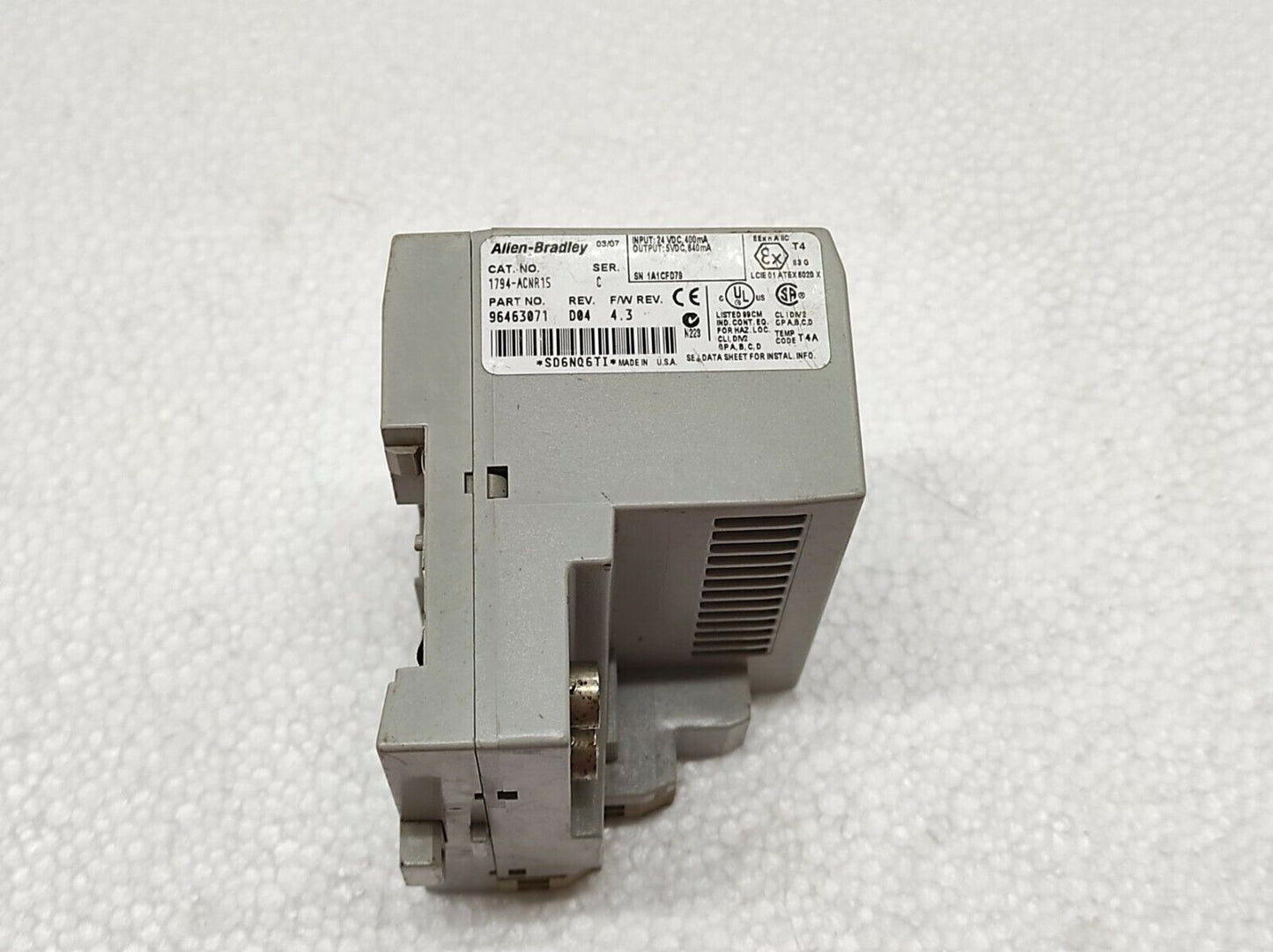 Allen Bradley CAT NO 1794-ACNR15 Series C 96463071 Revision D04 F/W REV 4.3