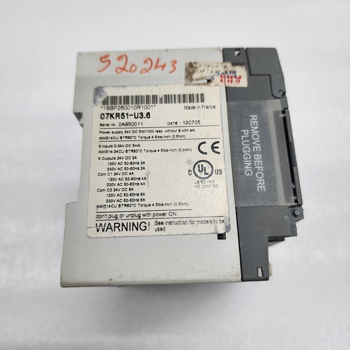 ABB 07KR51-U3.6 I/O UNIT REMOTE BINARY CONFIGURABLE 1SBP260010R1001