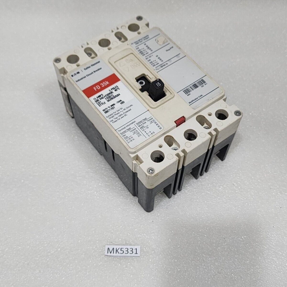 EATON CUTLER HAMMER FD3015 3-POLE CIRCUIT BREAKER 15A