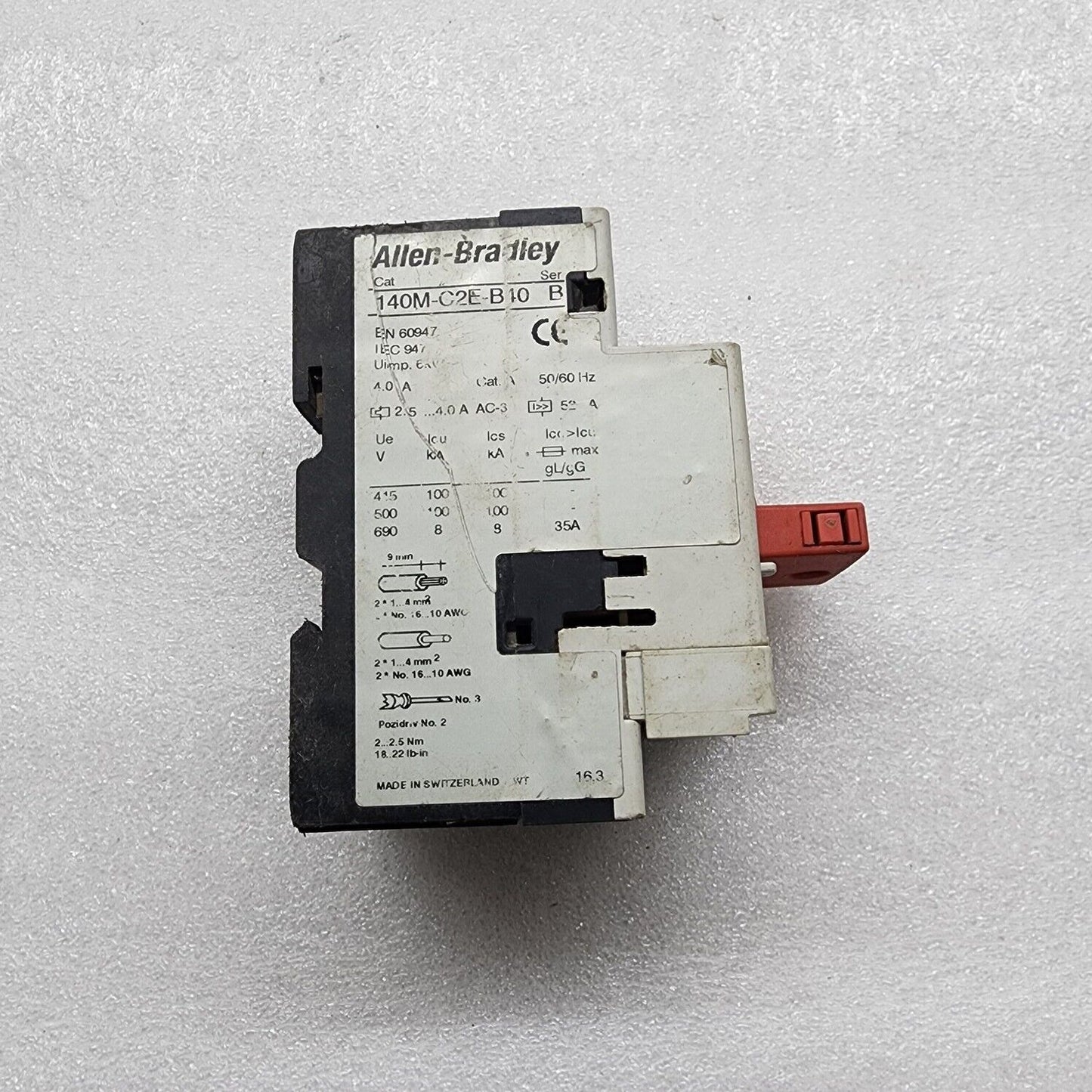 ALLEN BRADLEY CAT 140M-C2E-B10 MANUAL MOTOR STARTER 2.5-4A