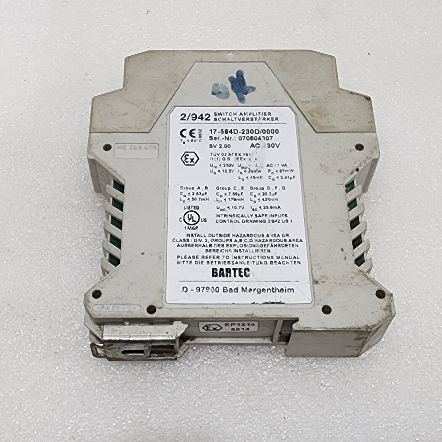 BARTEC 2/942 SWITCH AMPLIFIER 17-584D-230D/0000 230VAC