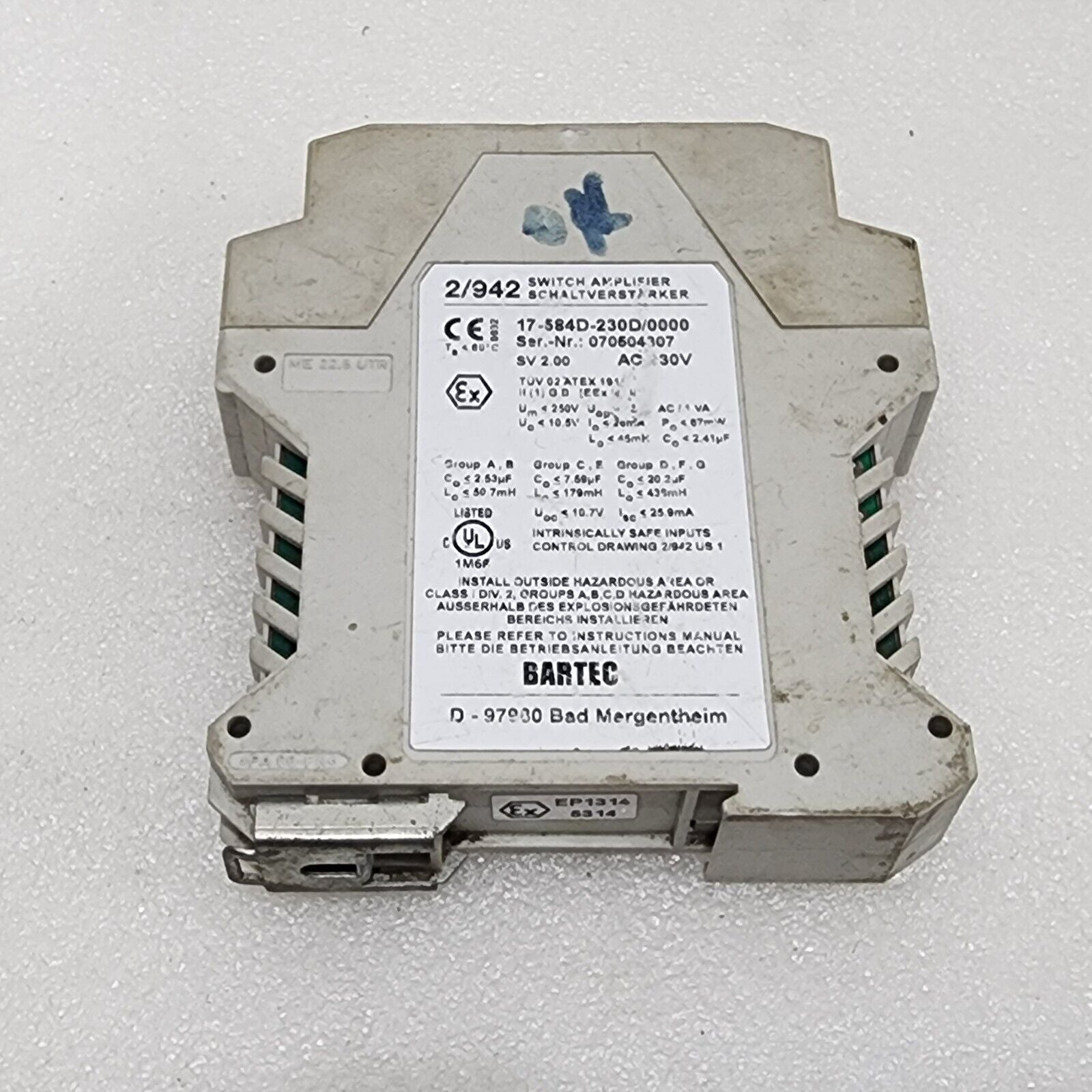 BARTEC 2/942 SWITCH AMPLIFIER 17-584D-230D/0000 230VAC