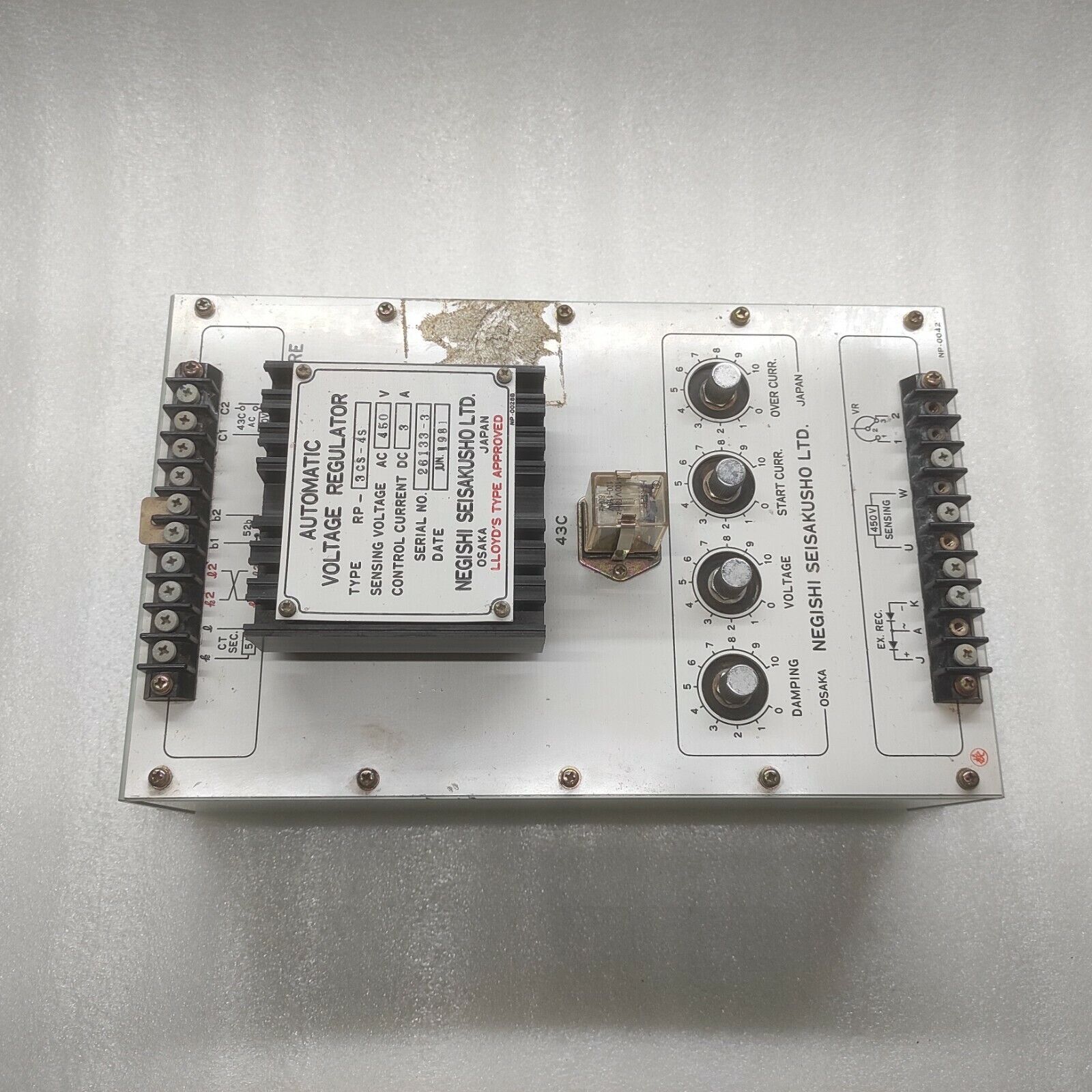 NEGISHI SEISAKUSHO RP-3CS-4S AUTOMATIC VOLTAGE REGULATOR 450VAC