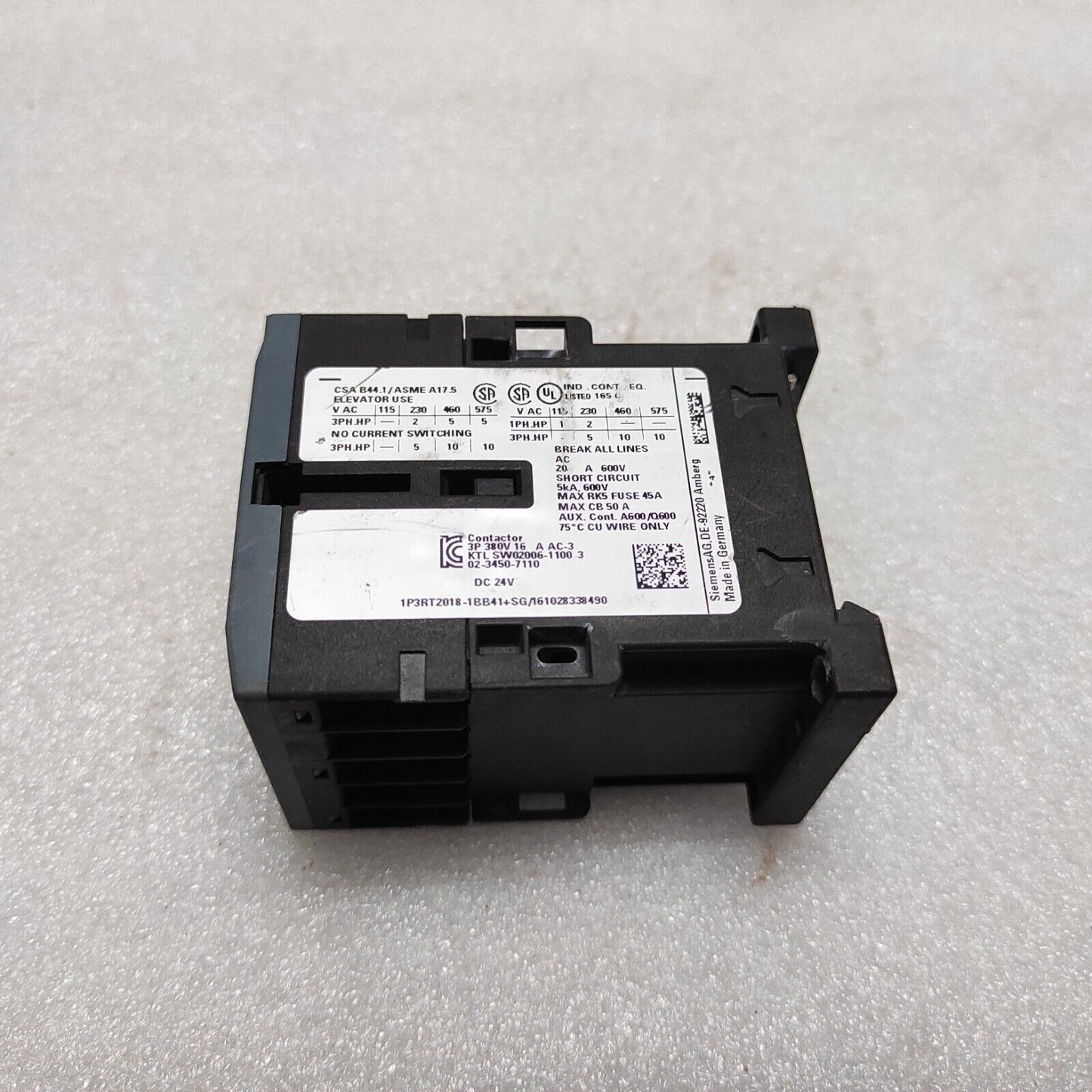 SIEMENS 3RT2018-1BB41 3-POLE POWER RELAY CONTACTOR DC24V